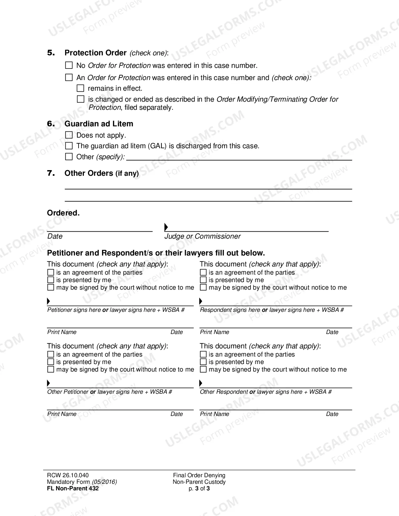 Preview Final Order Denying Non-Parent Custody