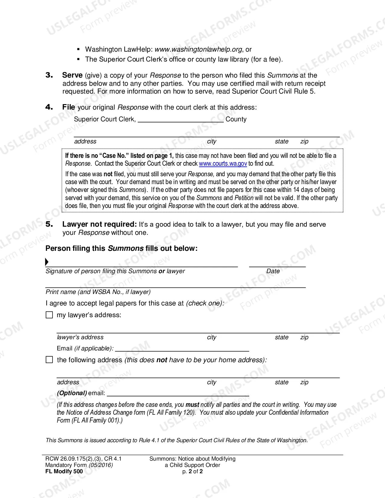 Preview Summons: Notice about Petition to Modify Child Support Order