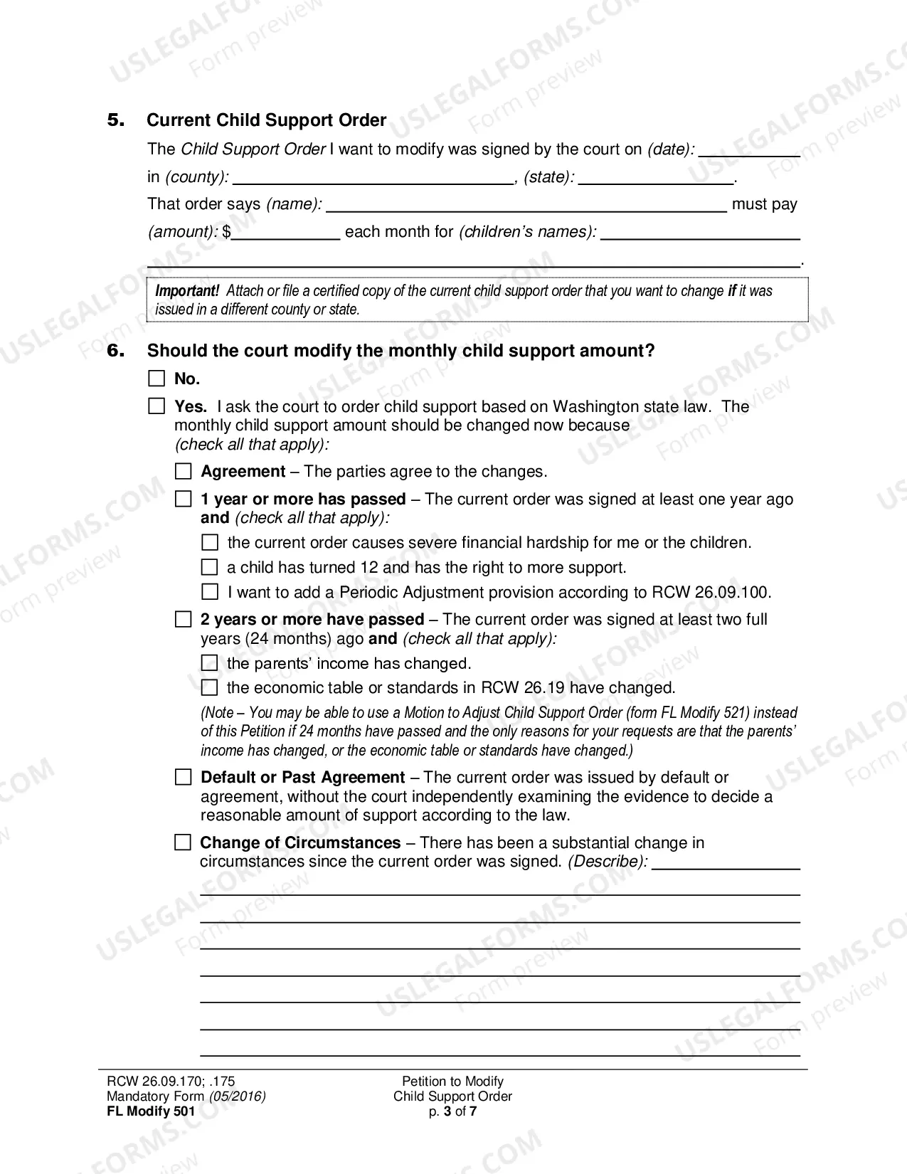 Preview Petition to Modify Child Support Order