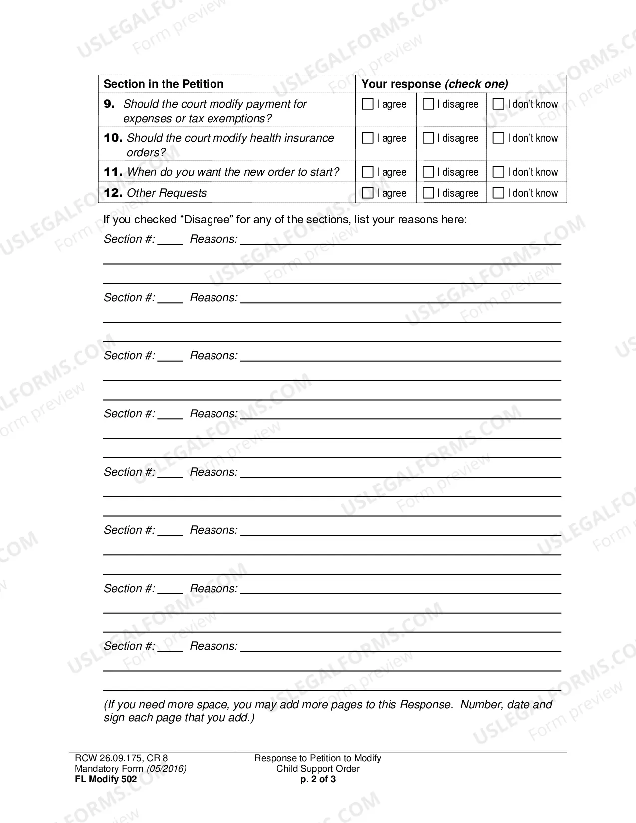Preview Response to Petition to Modify Child Support Order