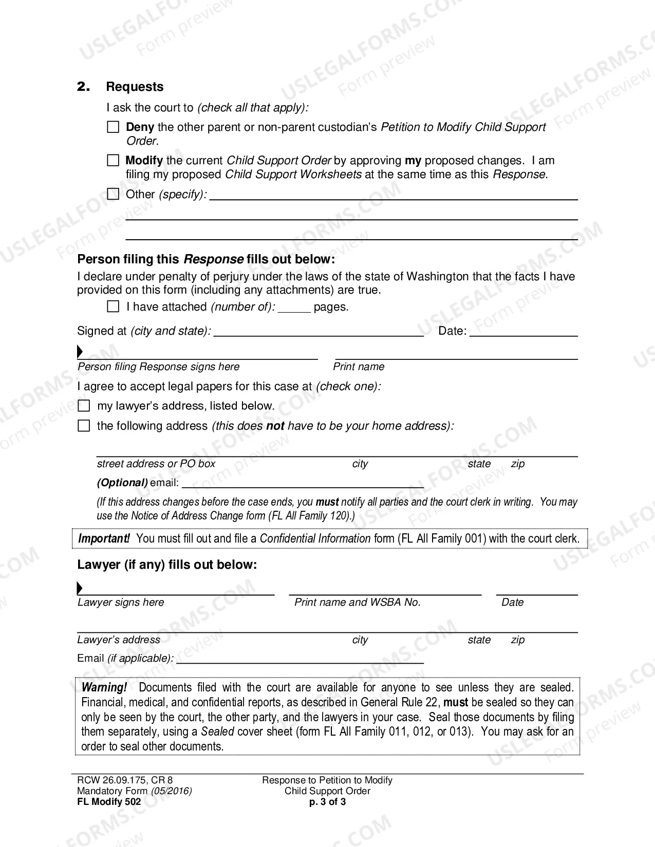 Preview Response to Petition to Modify Child Support Order
