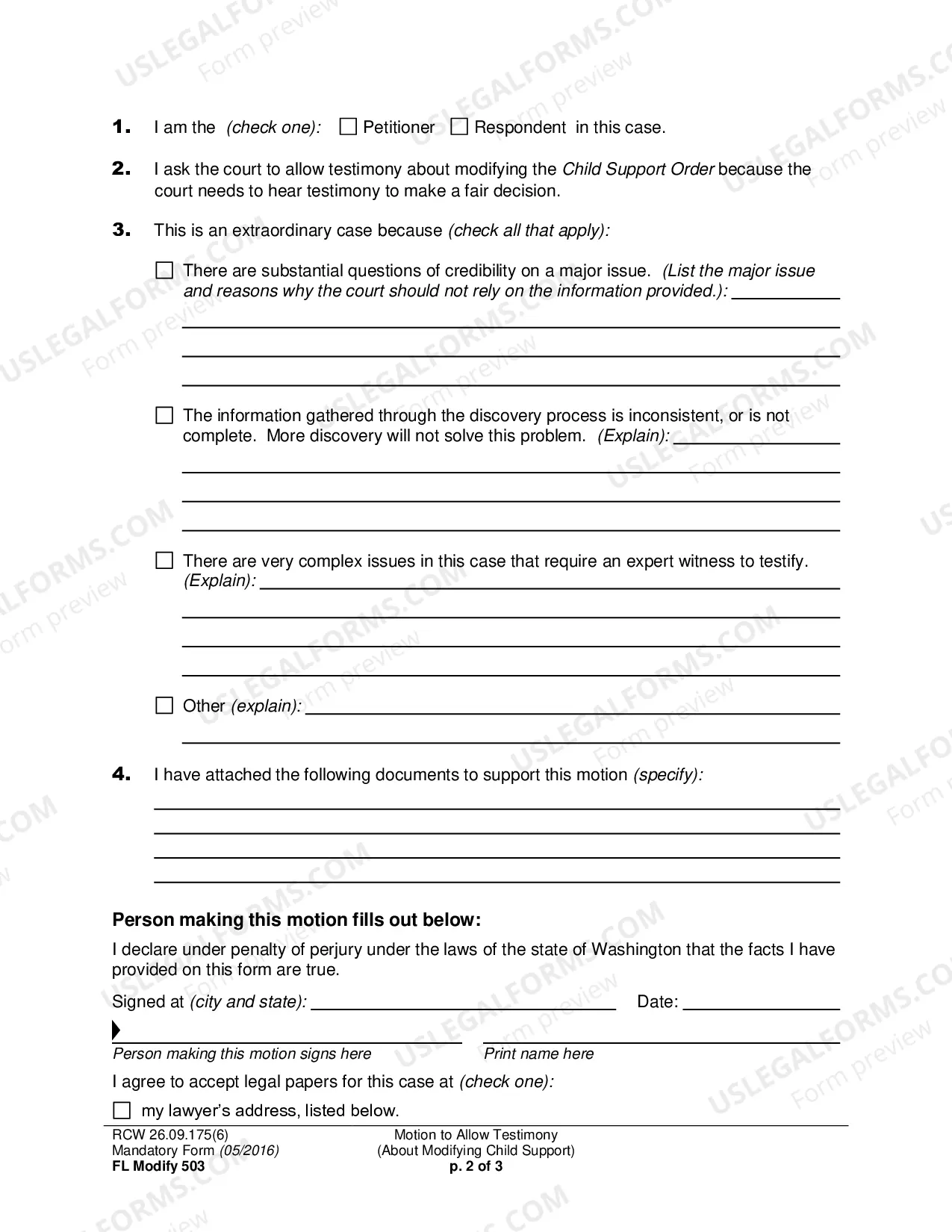 Preview Motion to Allow Testimony (About Modifying Child Support)