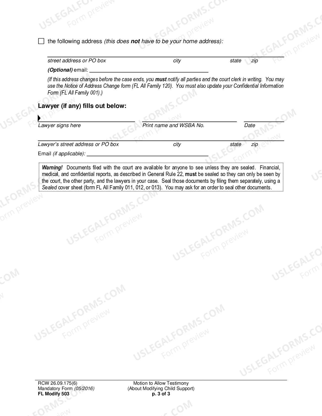 Preview Motion to Allow Testimony (About Modifying Child Support)