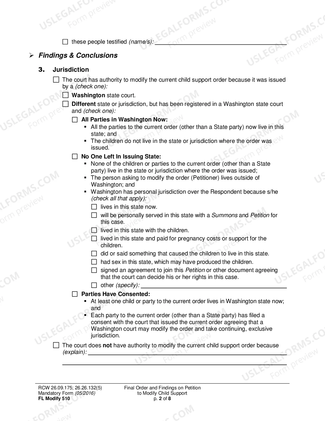 Preview Final Order and Findings on Petition to Modify Child Support Order