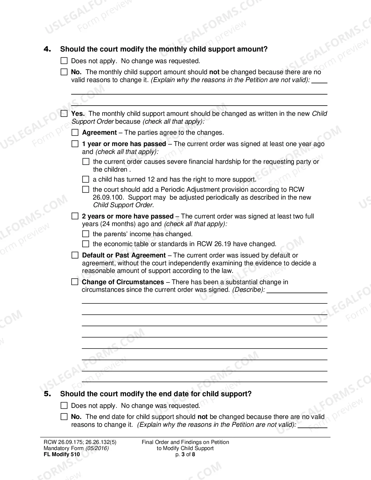 Preview Final Order and Findings on Petition to Modify Child Support Order