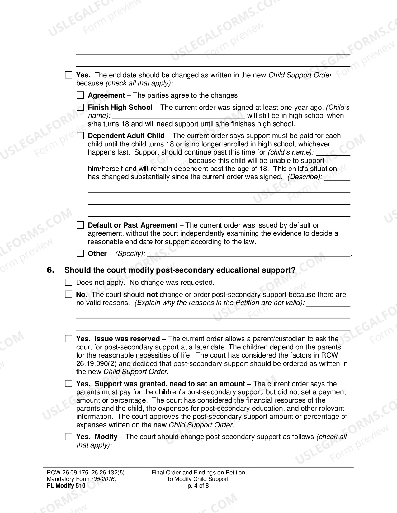 Preview Final Order and Findings on Petition to Modify Child Support Order