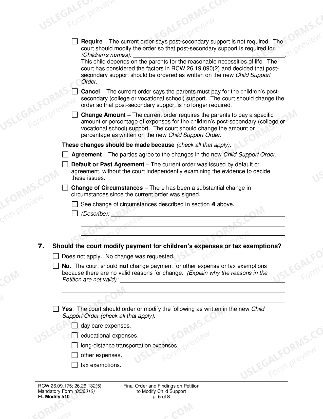 Preview Final Order and Findings on Petition to Modify Child Support Order