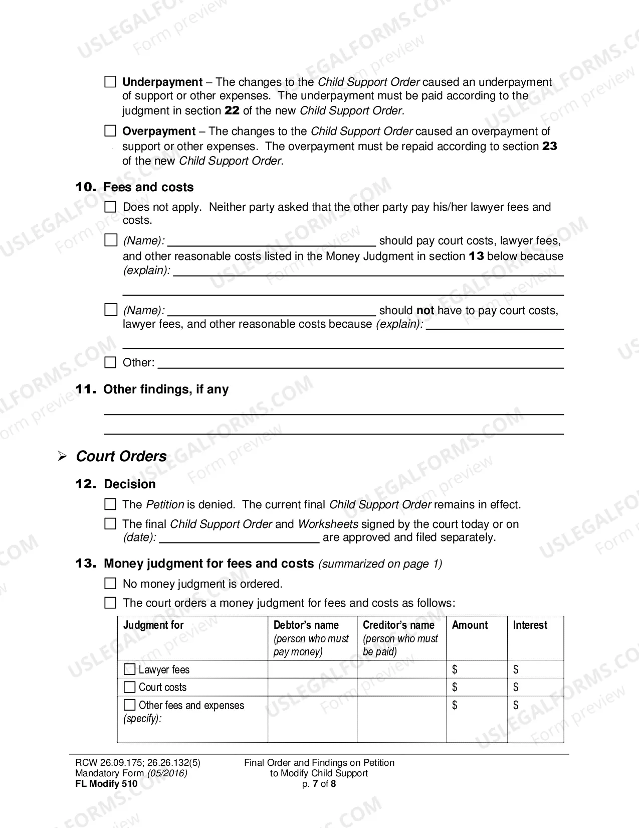 Preview Final Order and Findings on Petition to Modify Child Support Order