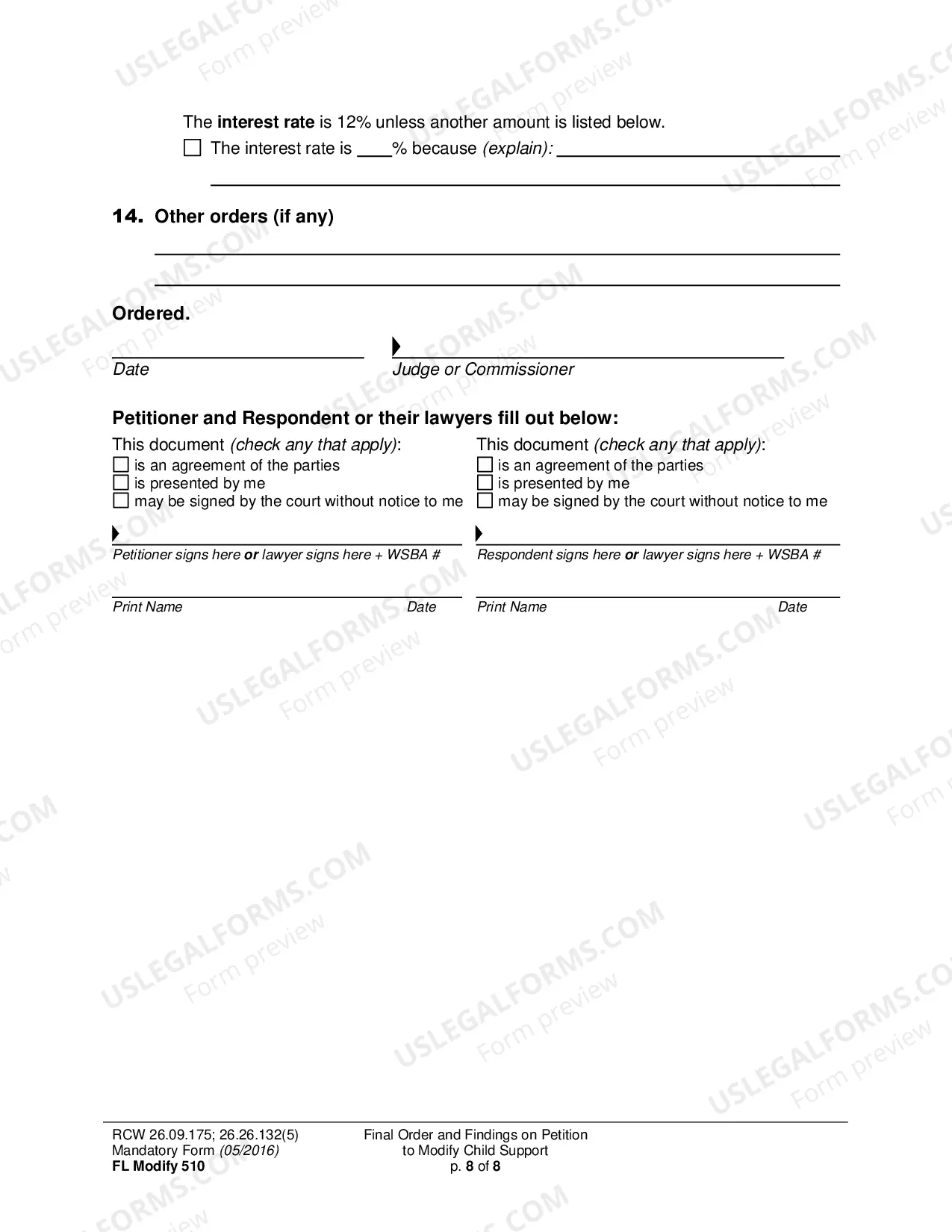 Preview Final Order and Findings on Petition to Modify Child Support Order