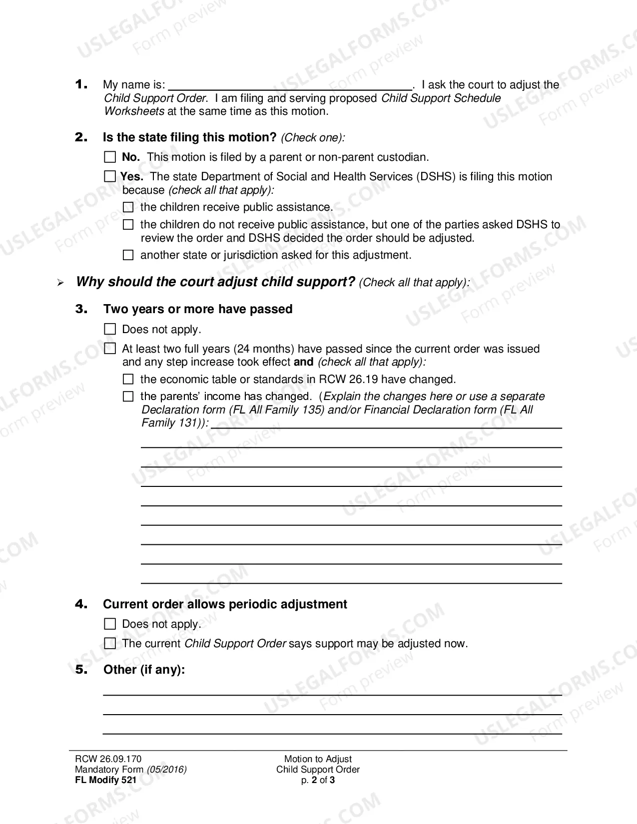 Preview Motion to Adjust Child Support Order