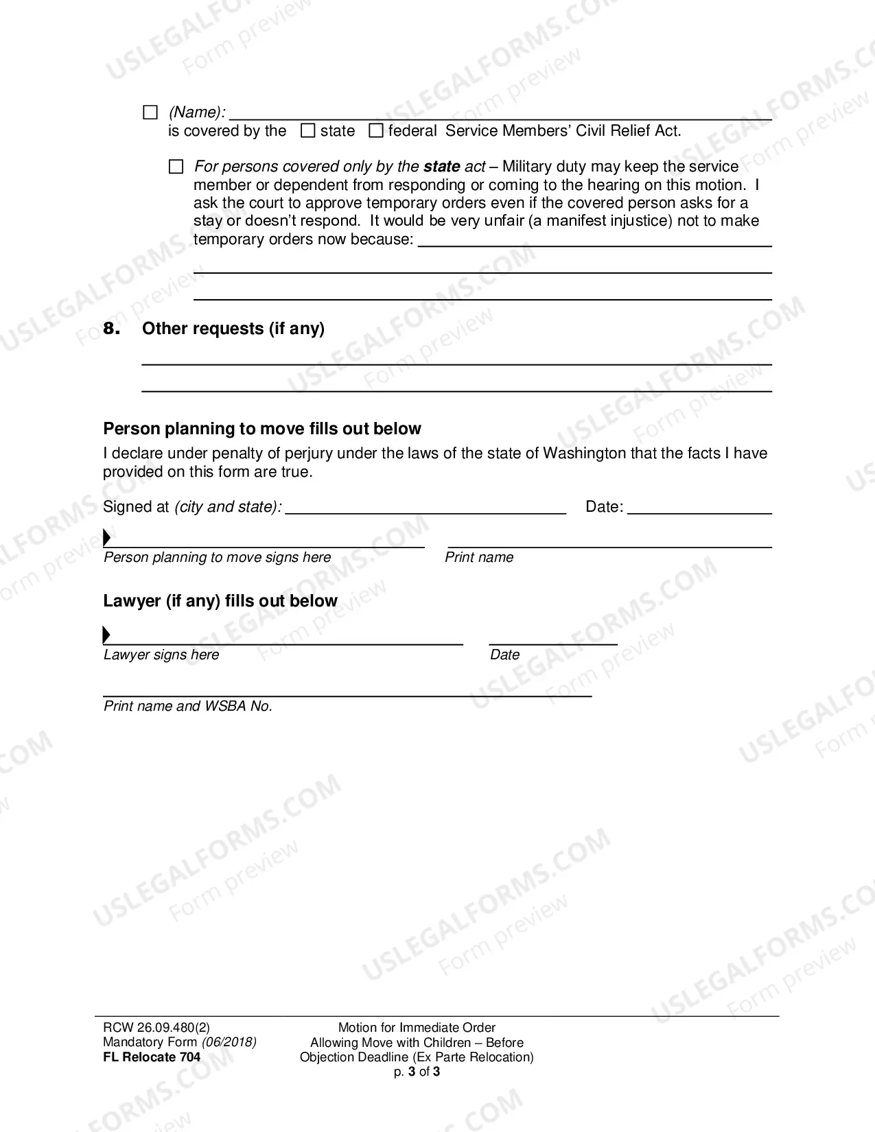Preview Motion for Immediate Order Allowing Move with Children - Before Objection Deadline (Ex Parte Relocation)