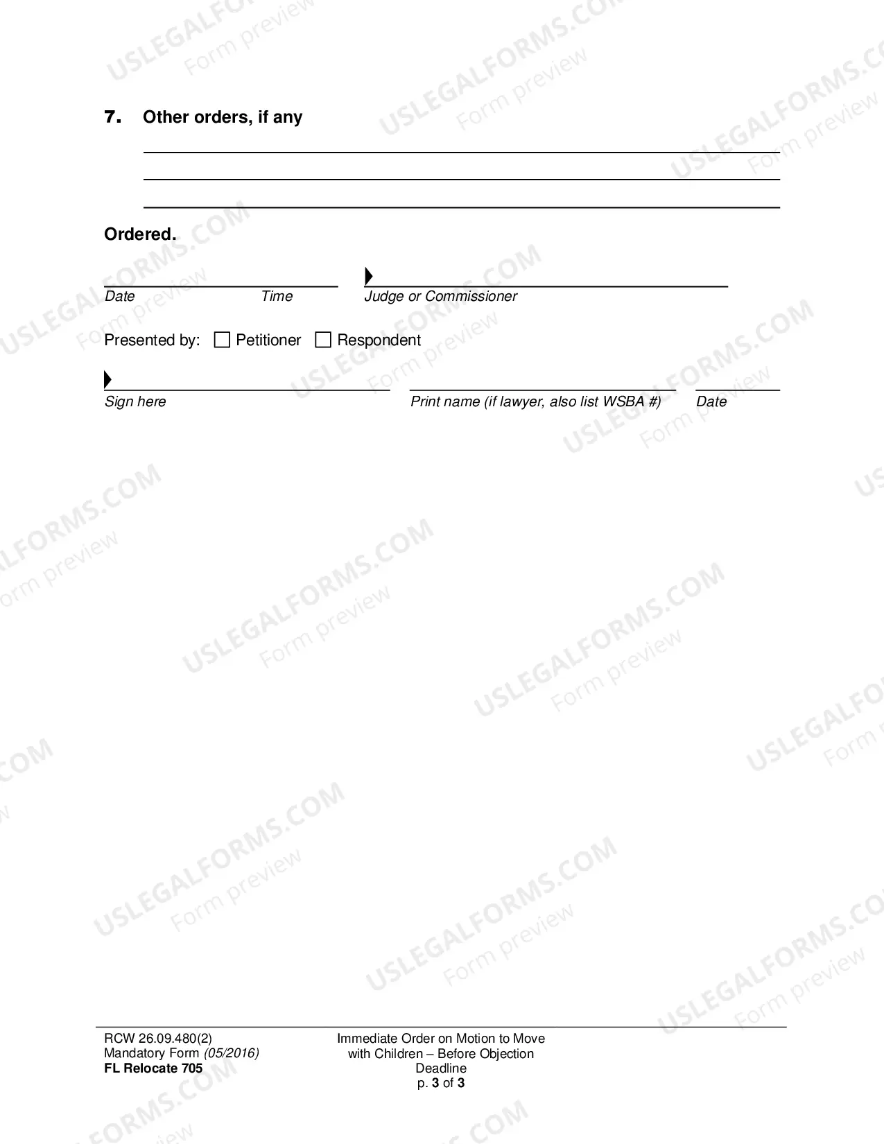 Preview Immediate Order on Motion to Move with Children - Before Objection Deadline (Ex Parte Relocation)