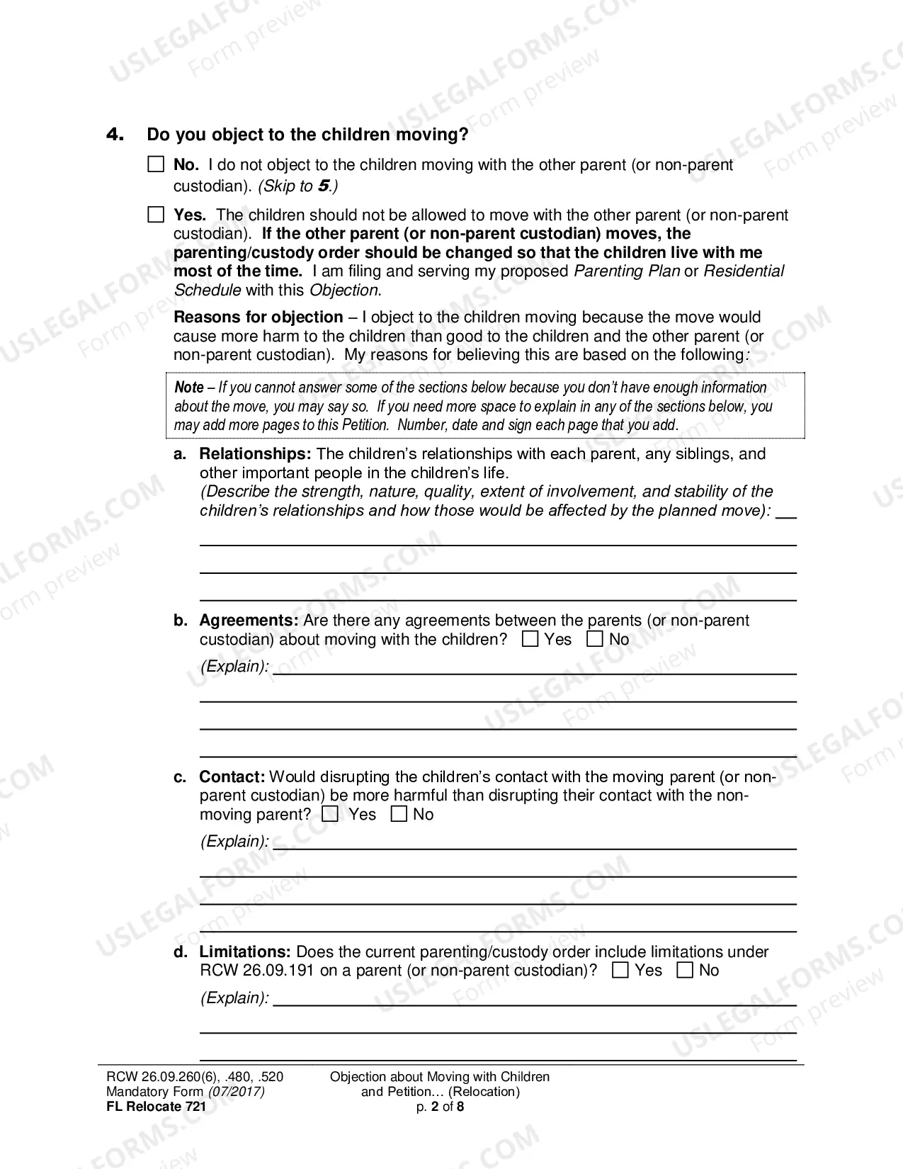 Preview Objection about Moving with Children and Petition about Changing a Parenting/Custody Order (Relocation)
