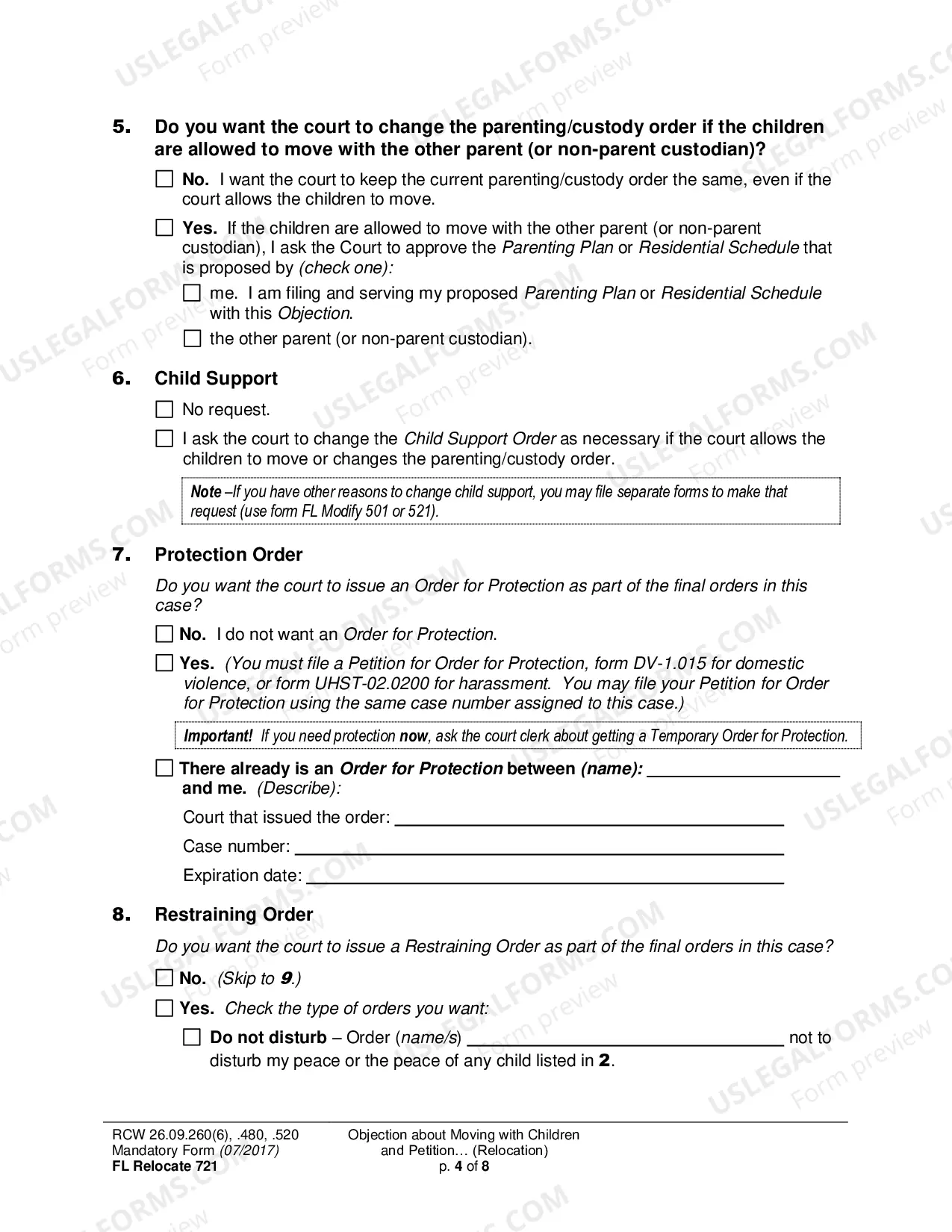 Preview Objection about Moving with Children and Petition about Changing a Parenting/Custody Order (Relocation)