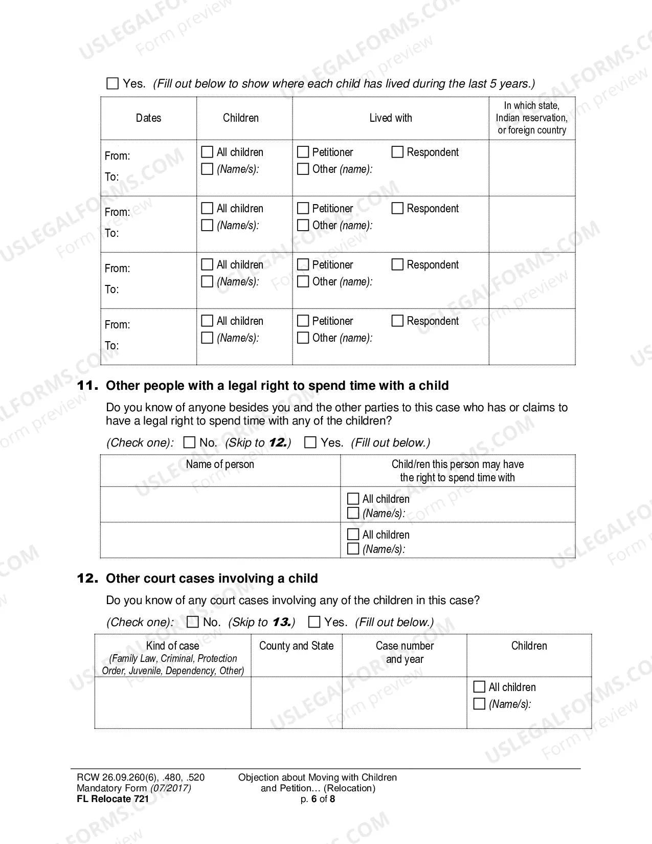 Preview Objection about Moving with Children and Petition about Changing a Parenting/Custody Order (Relocation)
