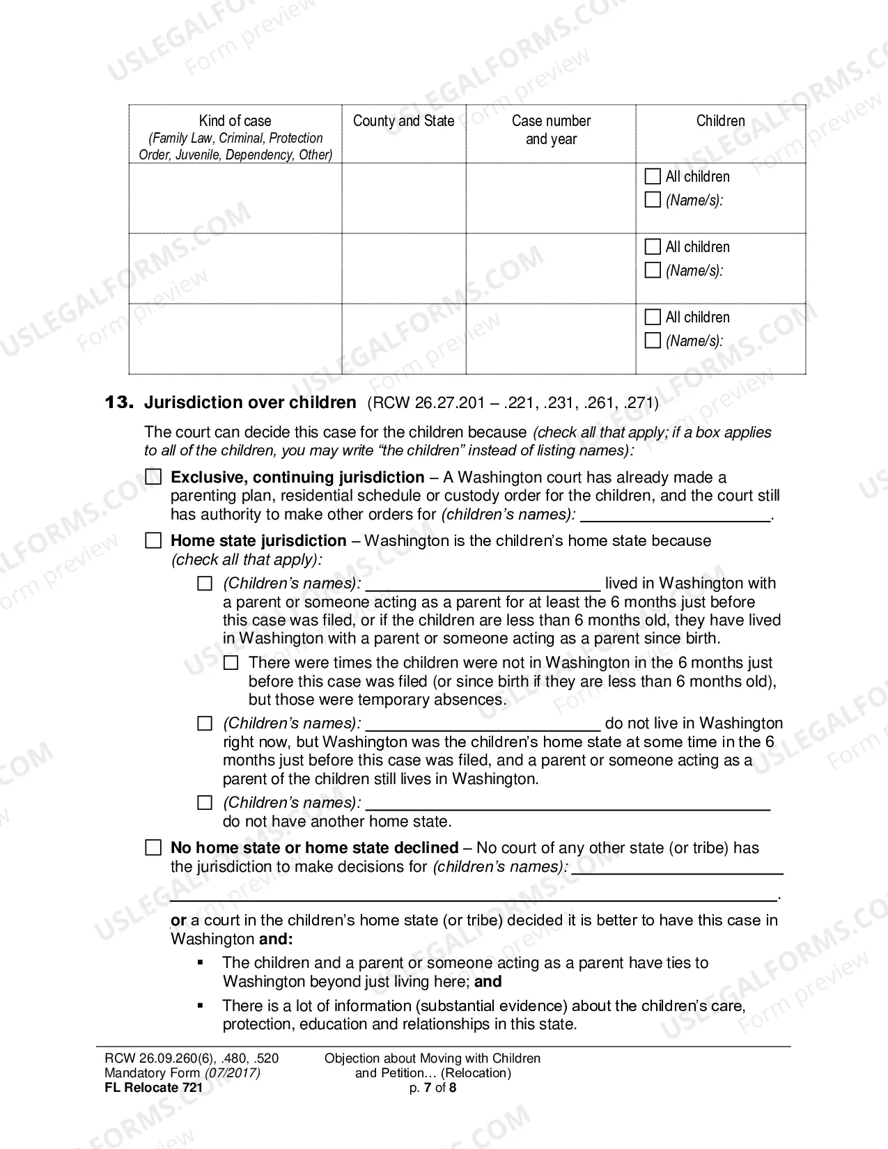 Preview Objection about Moving with Children and Petition about Changing a Parenting/Custody Order (Relocation)