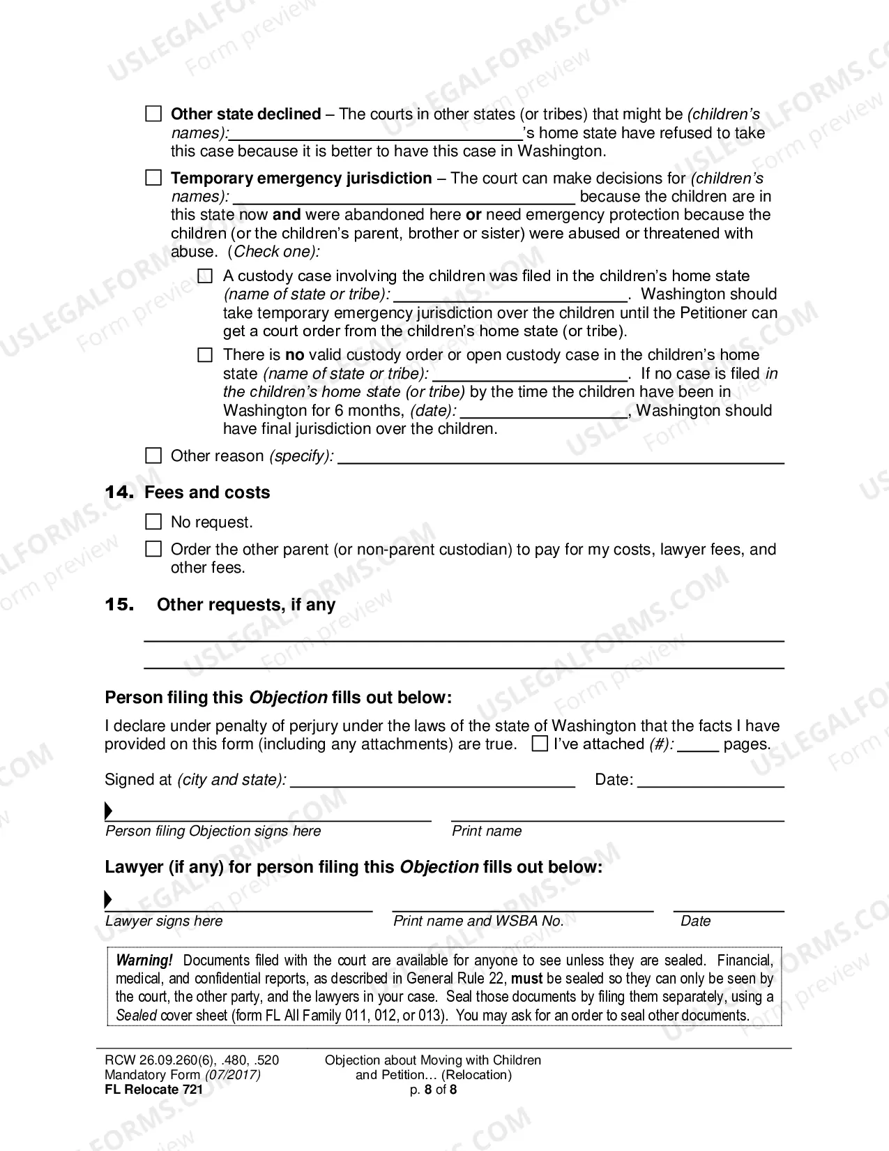 Preview Objection about Moving with Children and Petition about Changing a Parenting/Custody Order (Relocation)
