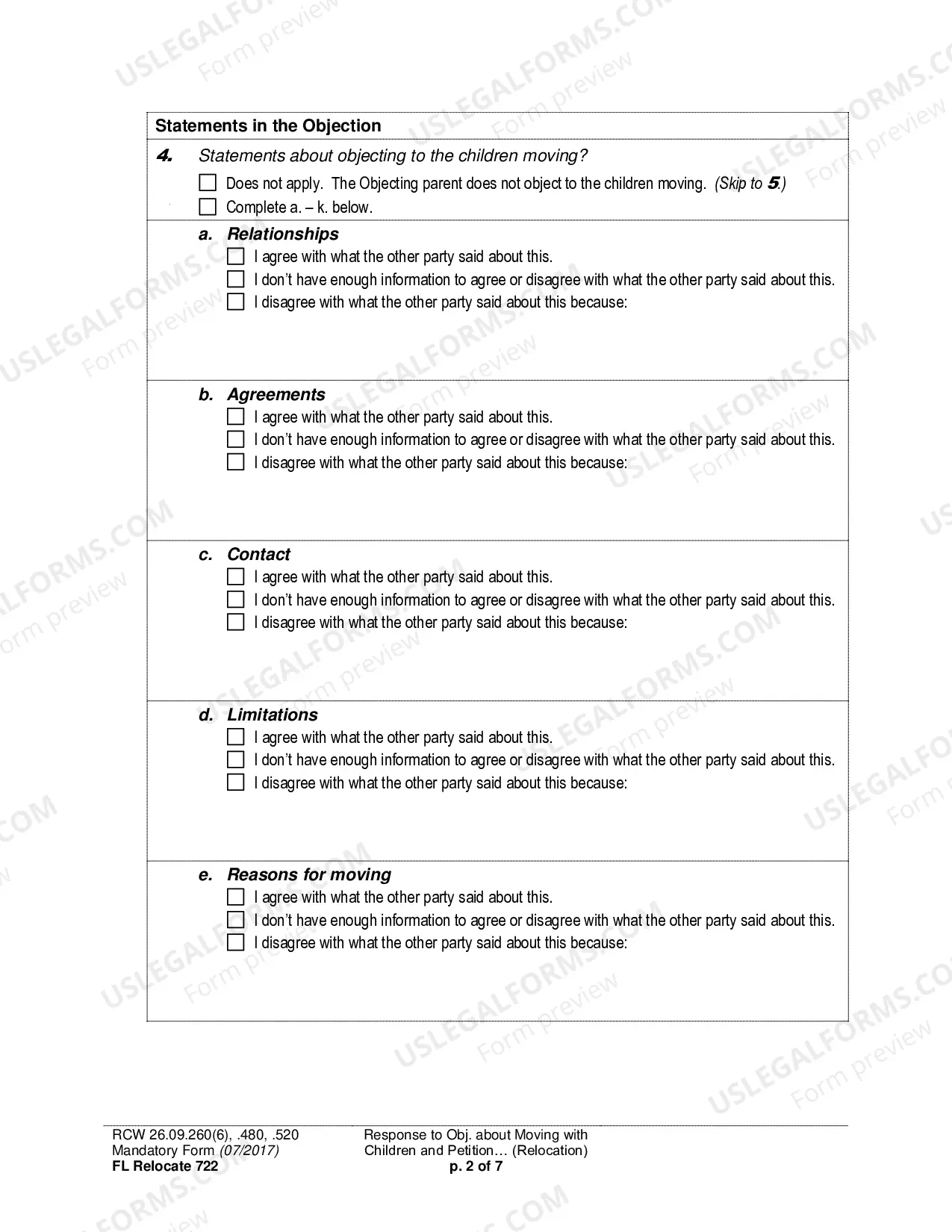 Preview Response to Objection about Moving with Children and Petition about Changing a Parenting/Custody Order (Relocation)