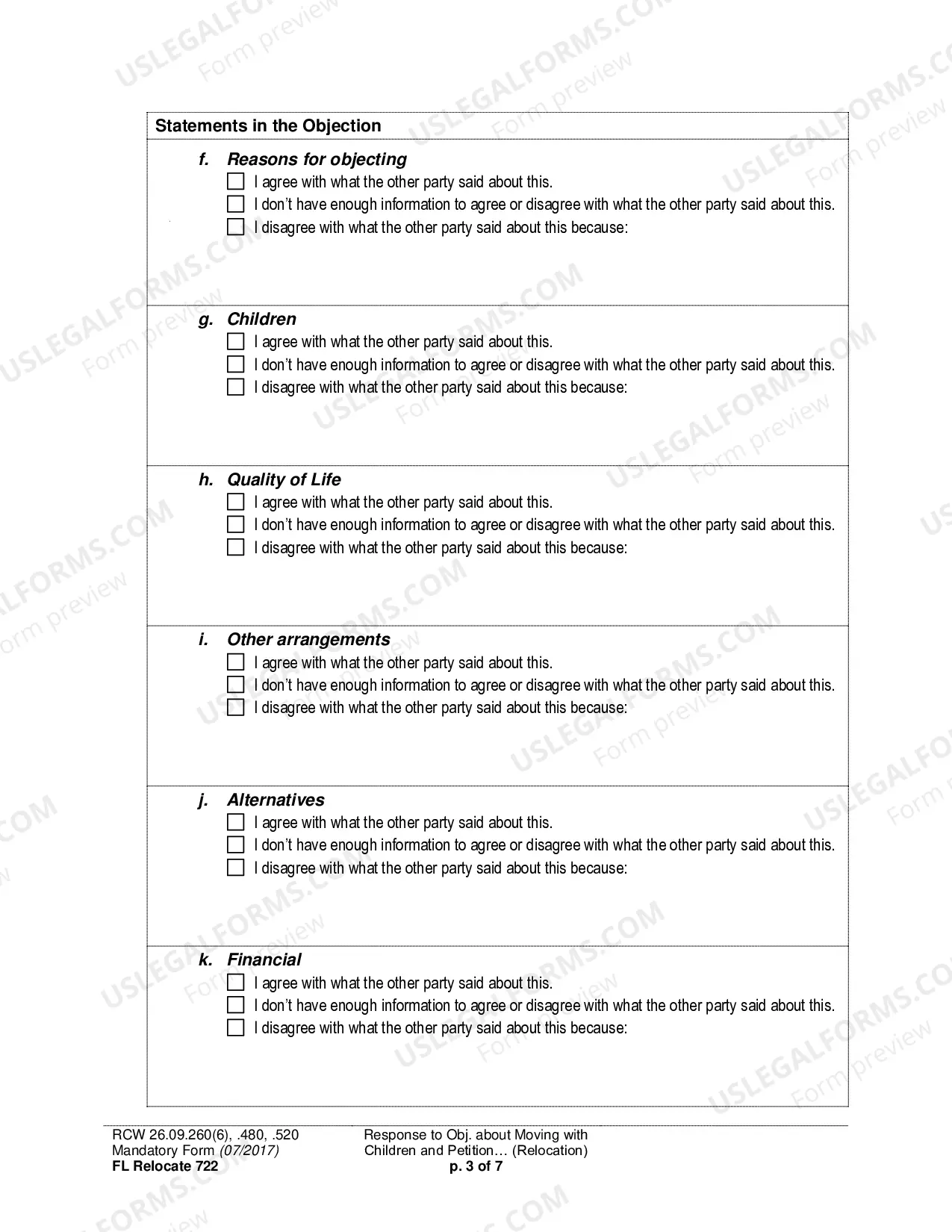 Preview Response to Objection about Moving with Children and Petition about Changing a Parenting/Custody Order (Relocation)