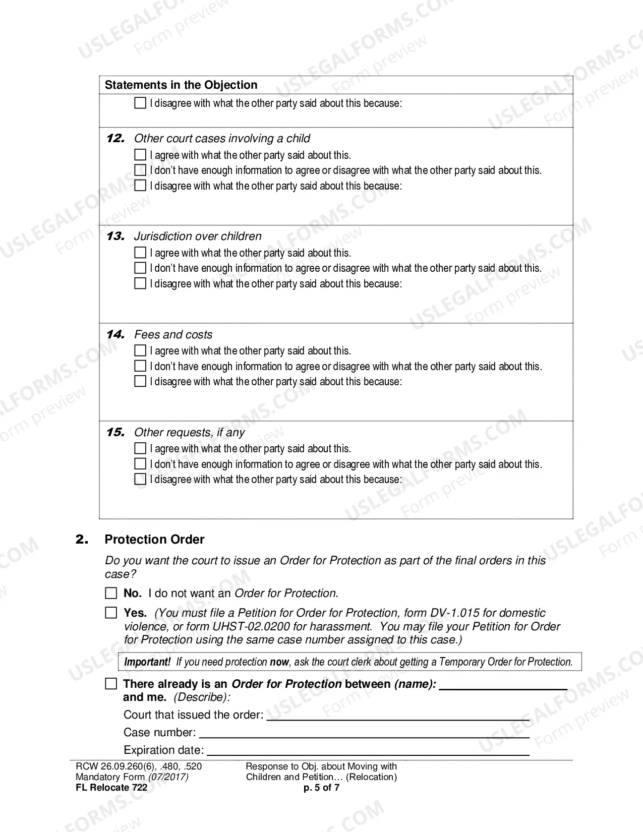 Preview Response to Objection about Moving with Children and Petition about Changing a Parenting/Custody Order (Relocation)