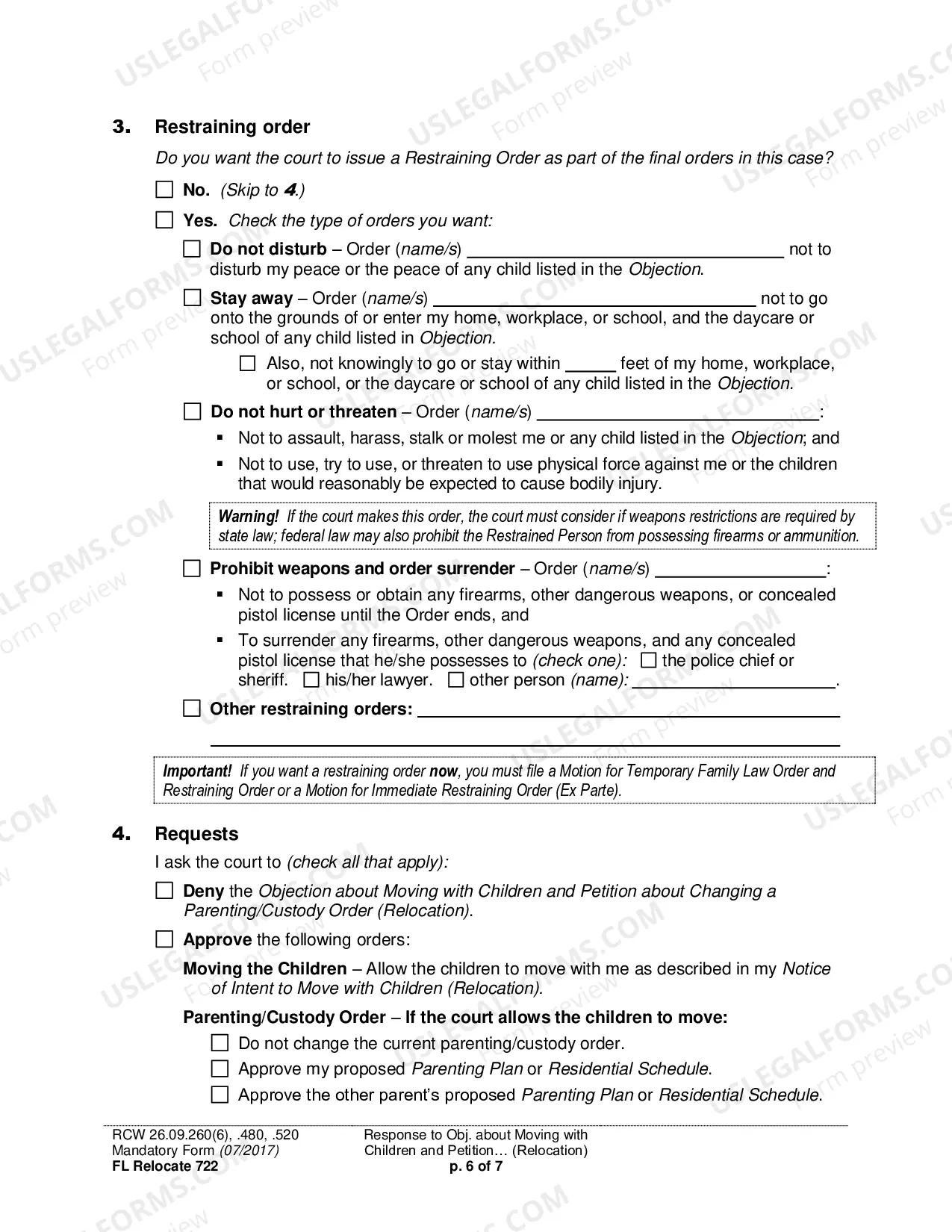 Preview Response to Objection about Moving with Children and Petition about Changing a Parenting/Custody Order (Relocation)