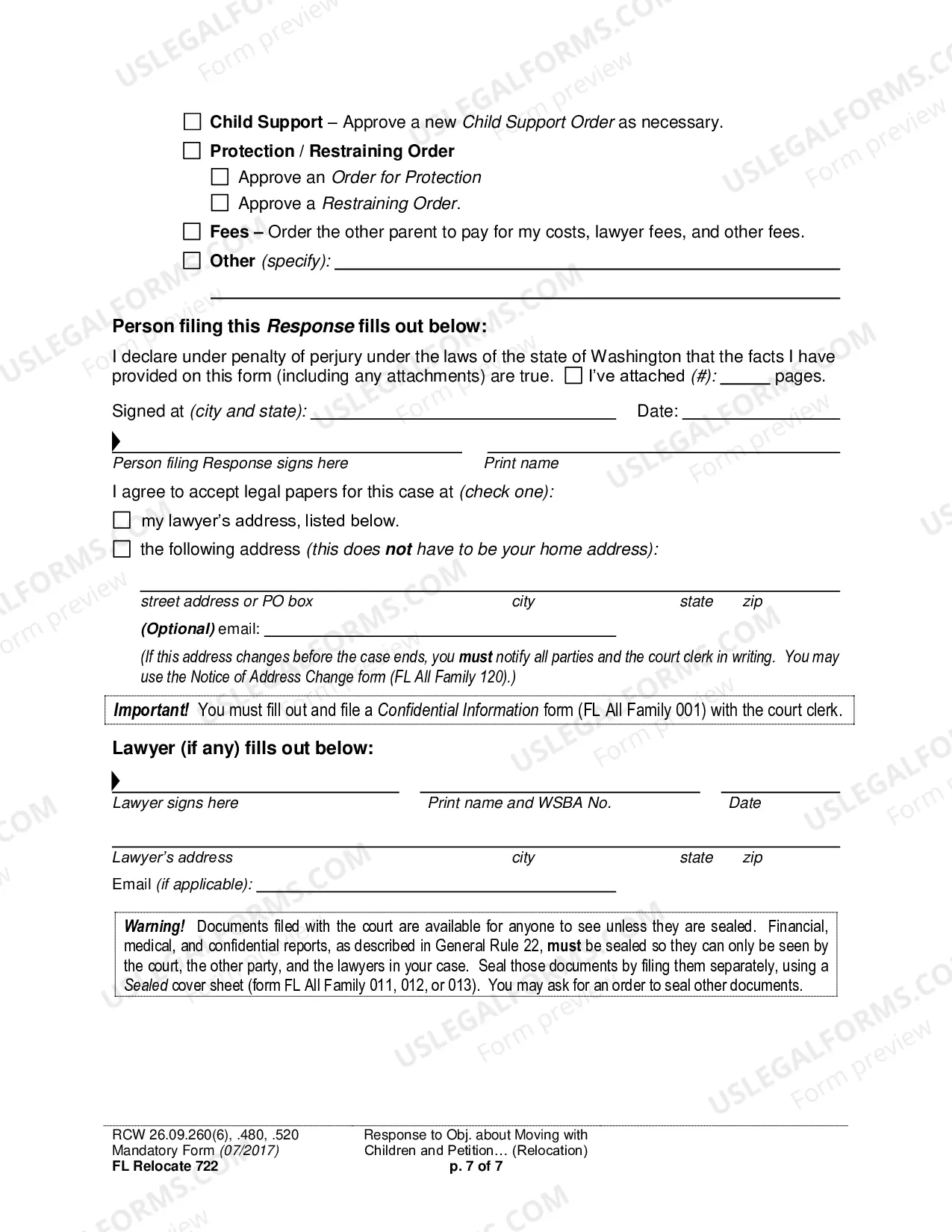 Preview Response to Objection about Moving with Children and Petition about Changing a Parenting/Custody Order (Relocation)