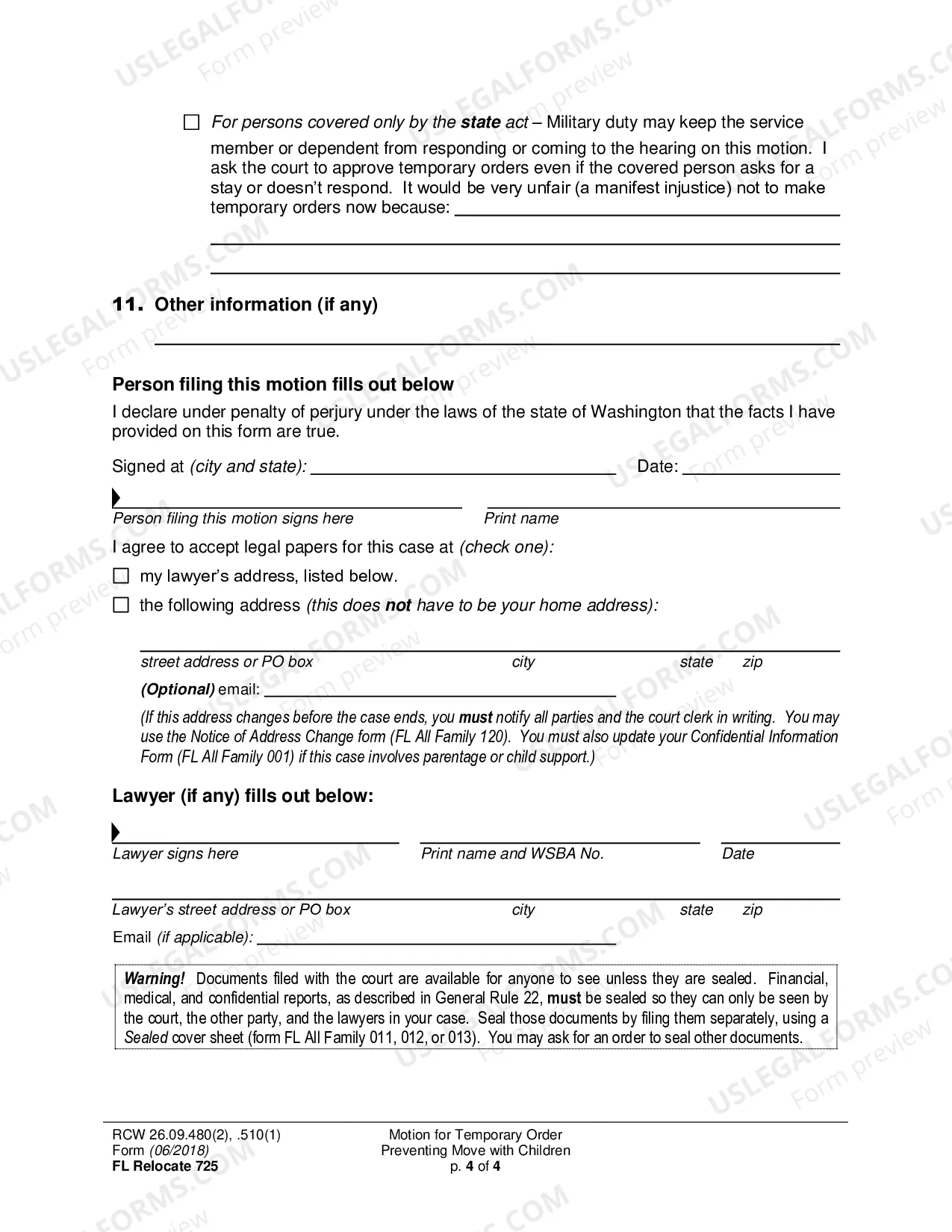 Preview Motion for Temporary Order Preventing Move with Children (Relocation)