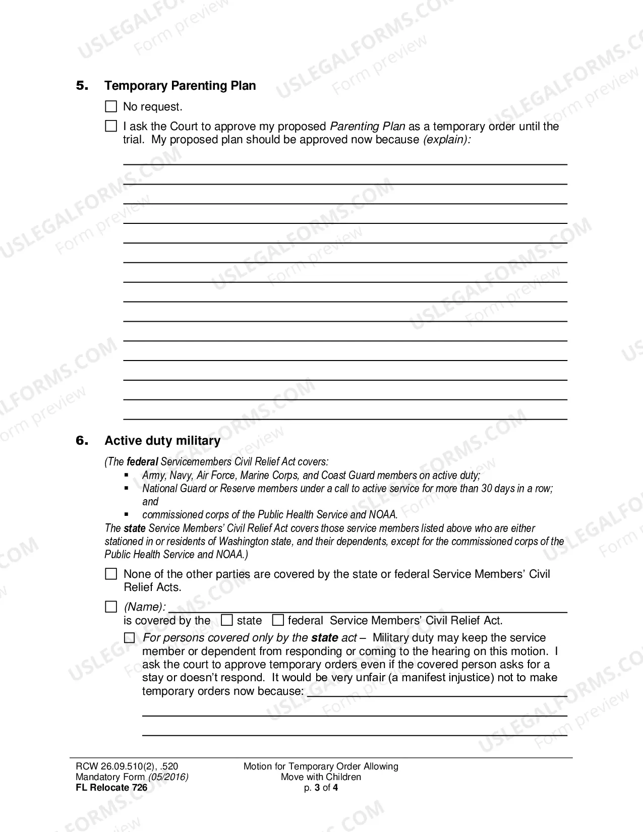 Preview Motion for Temporary Order Allowing Move with Children (Relocation)