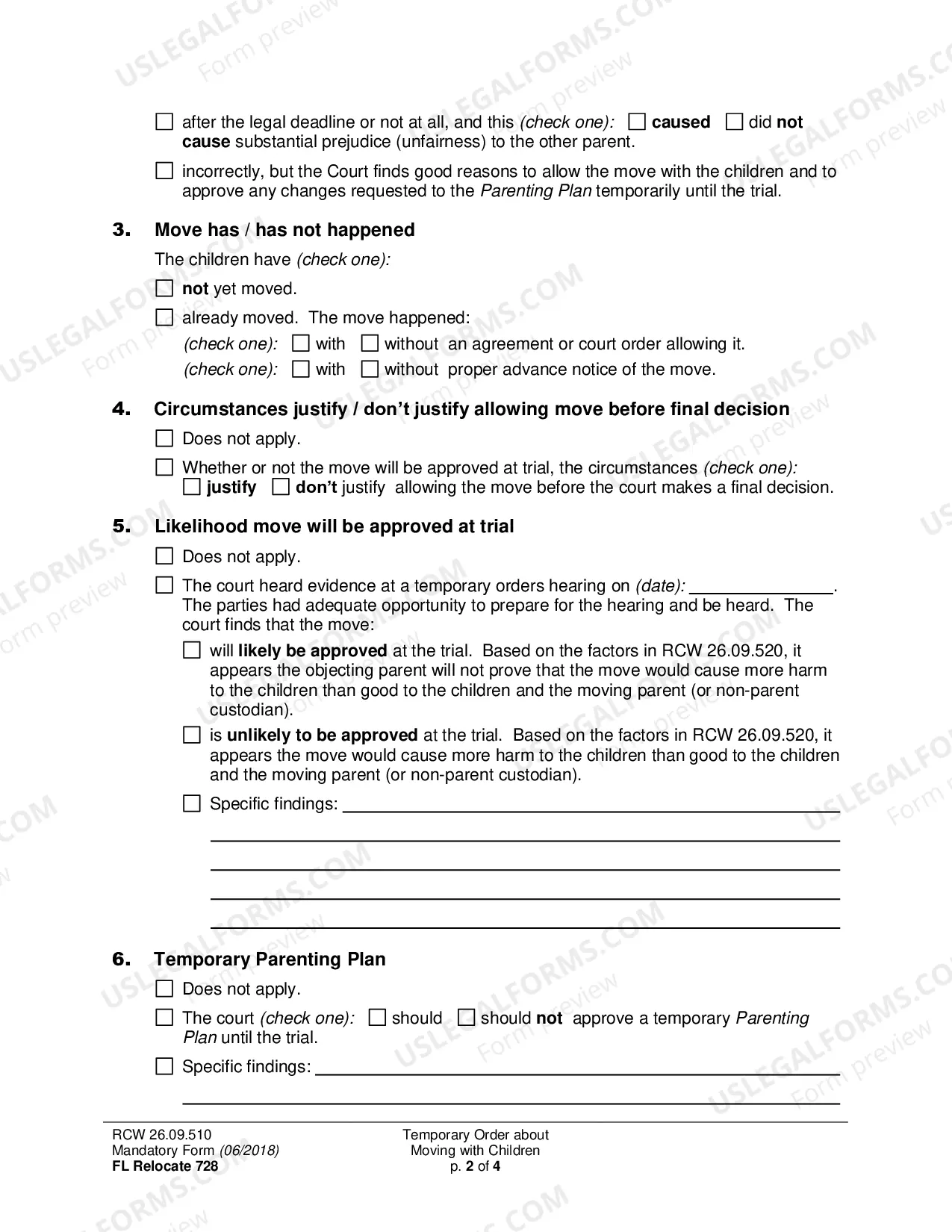 Preview Temporary Order about Moving with Children (Relocation)