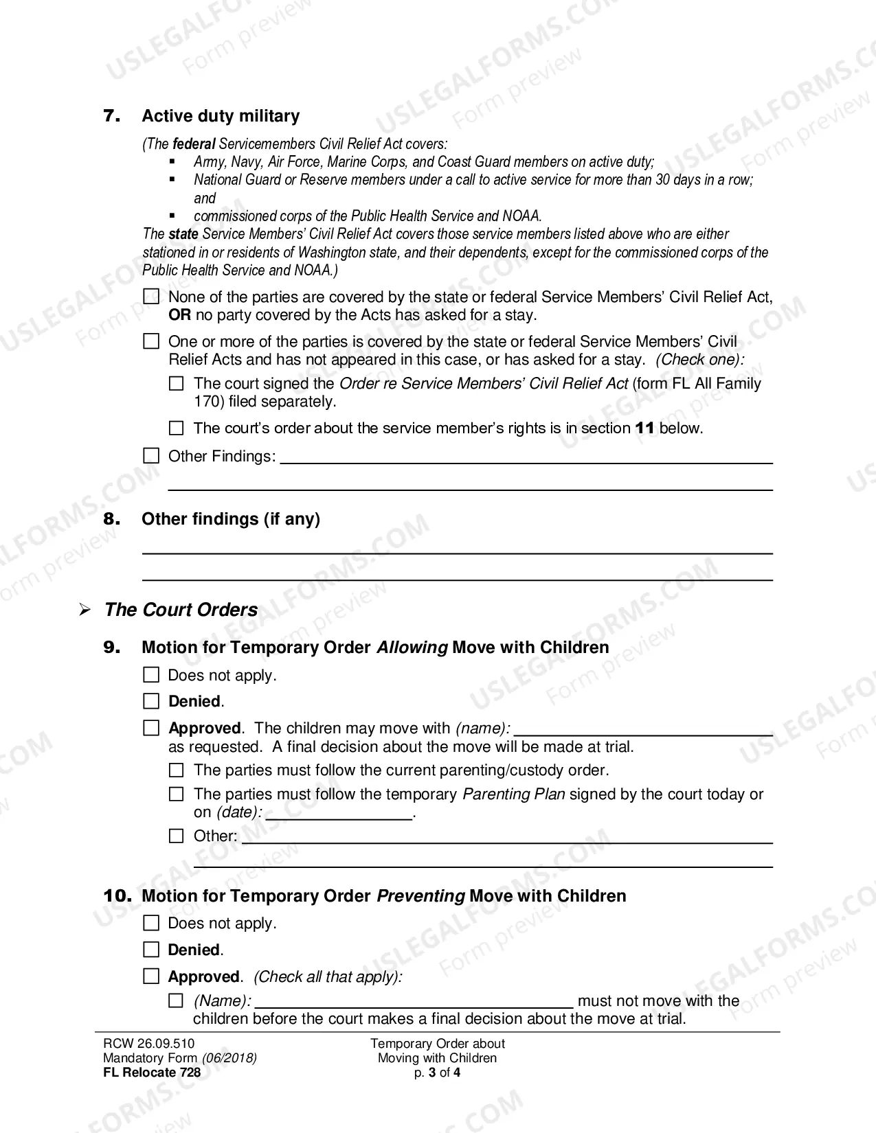 Preview Temporary Order about Moving with Children (Relocation)