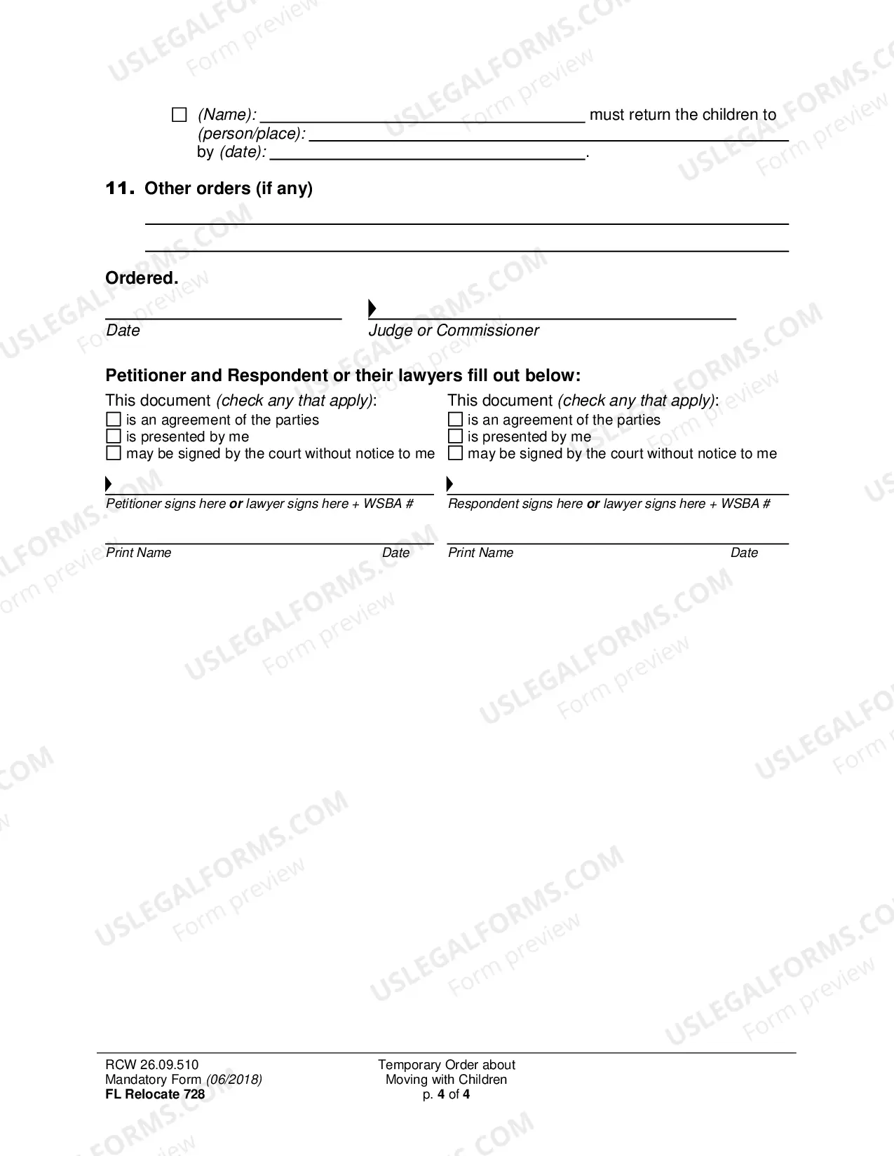 Preview Temporary Order about Moving with Children (Relocation)