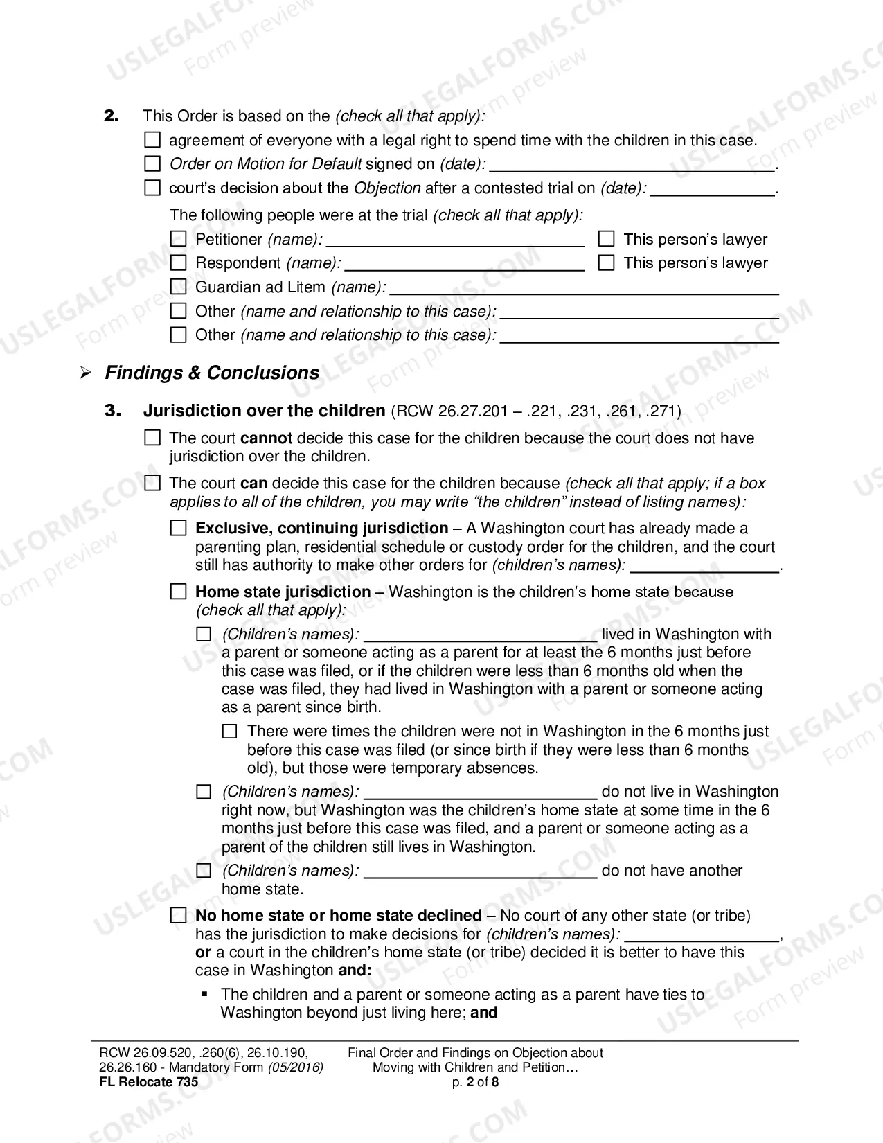 Preview Final Order and Findings on Objection about Moving with Children and Petition about Changing a Parenting/Custody Order (Relocation)