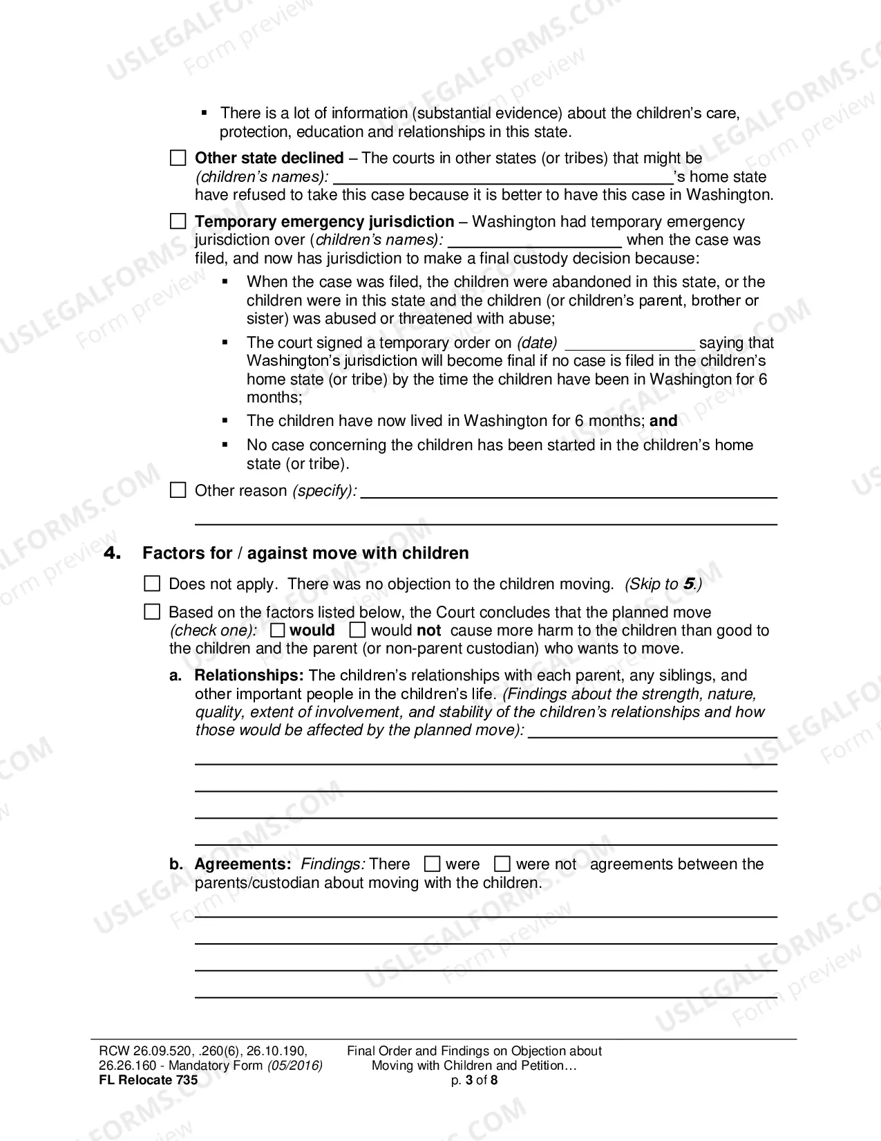 Preview Final Order and Findings on Objection about Moving with Children and Petition about Changing a Parenting/Custody Order (Relocation)