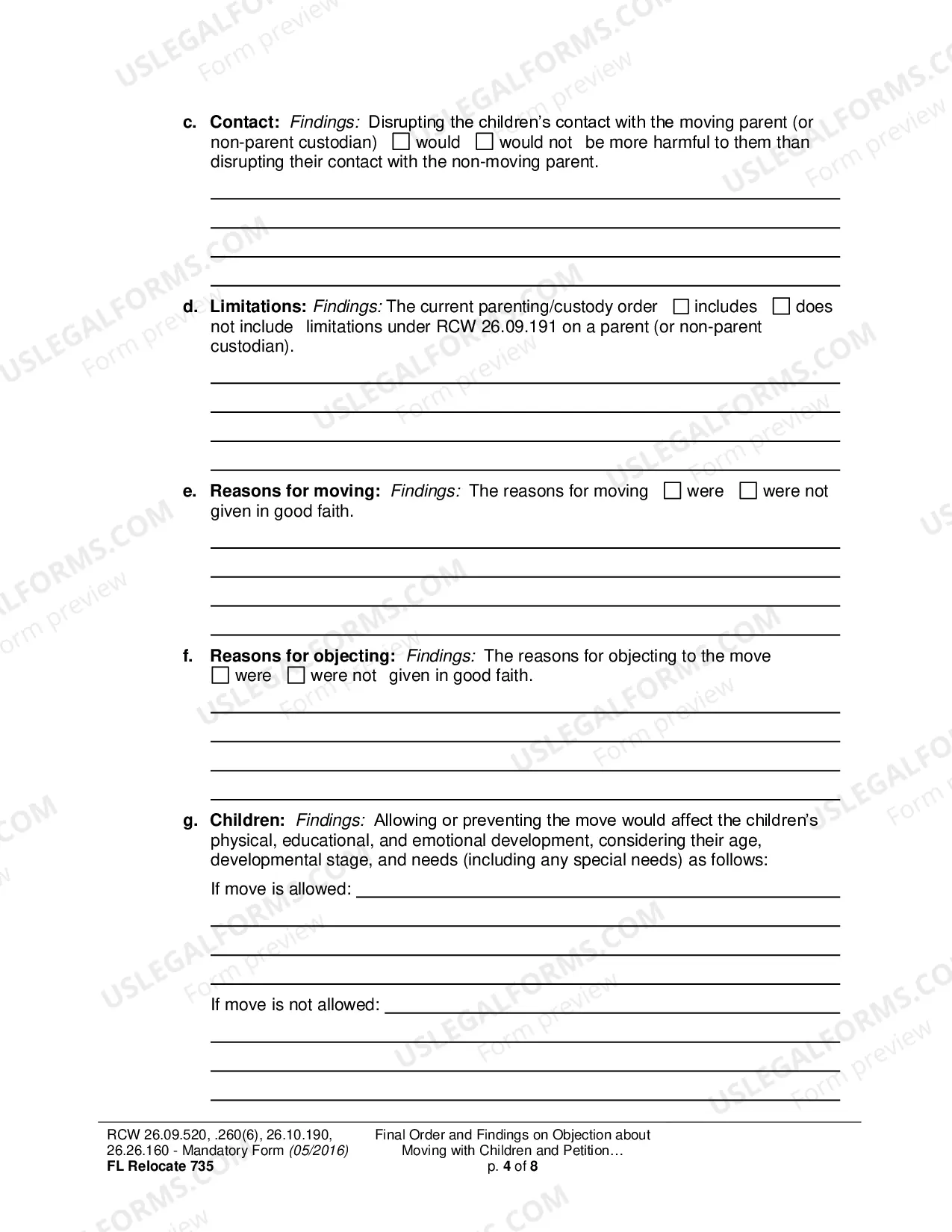 Preview Final Order and Findings on Objection about Moving with Children and Petition about Changing a Parenting/Custody Order (Relocation)