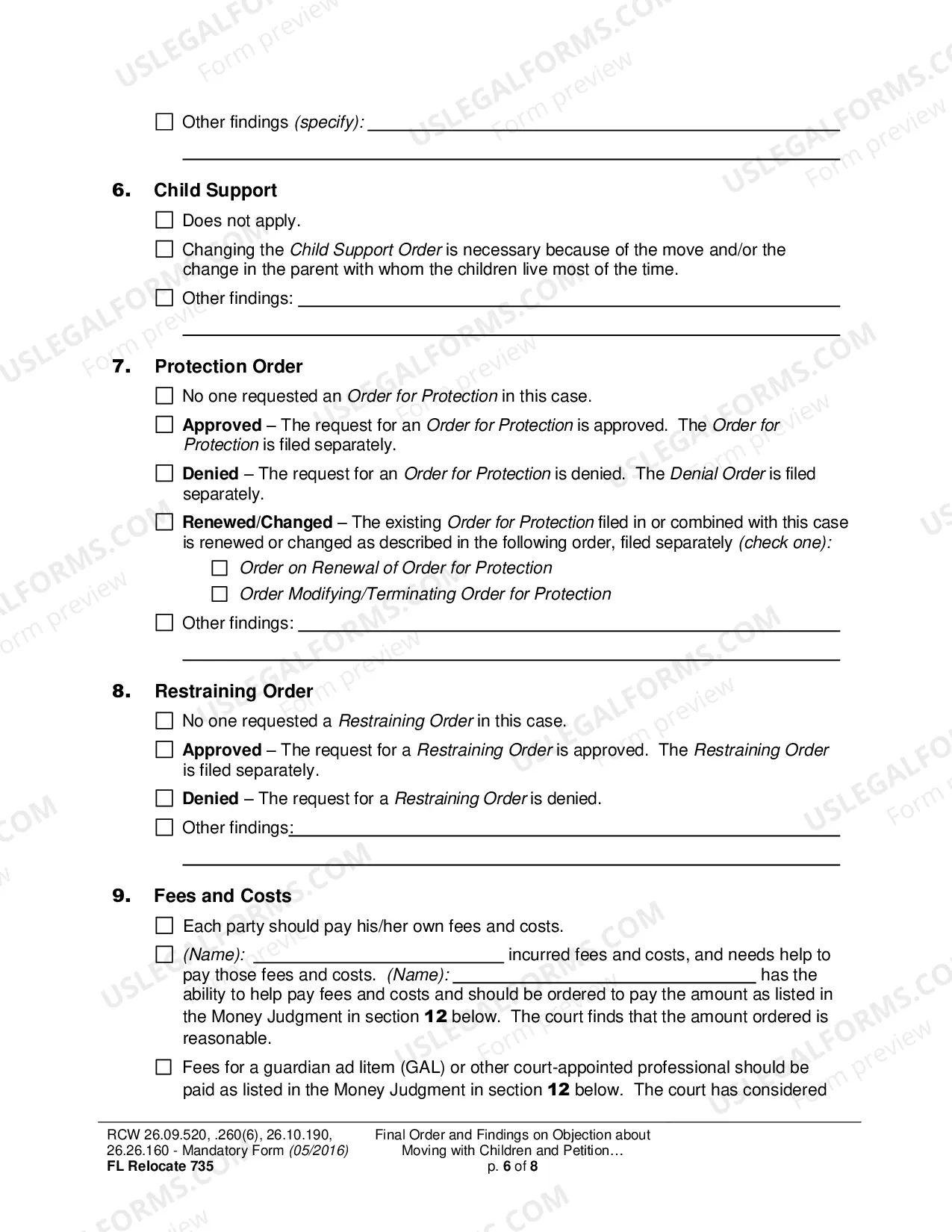 Preview Final Order and Findings on Objection about Moving with Children and Petition about Changing a Parenting/Custody Order (Relocation)