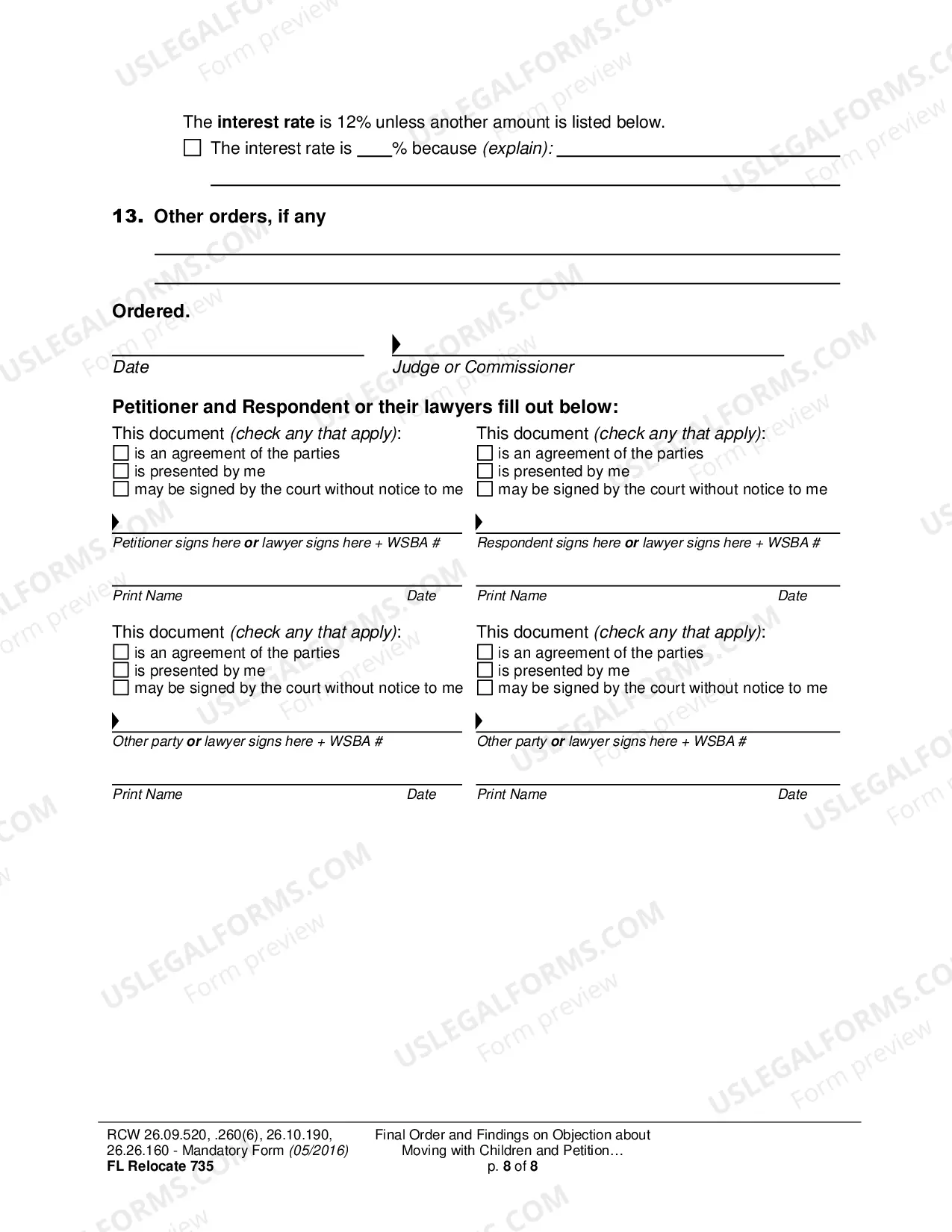 Preview Final Order and Findings on Objection about Moving with Children and Petition about Changing a Parenting/Custody Order (Relocation)