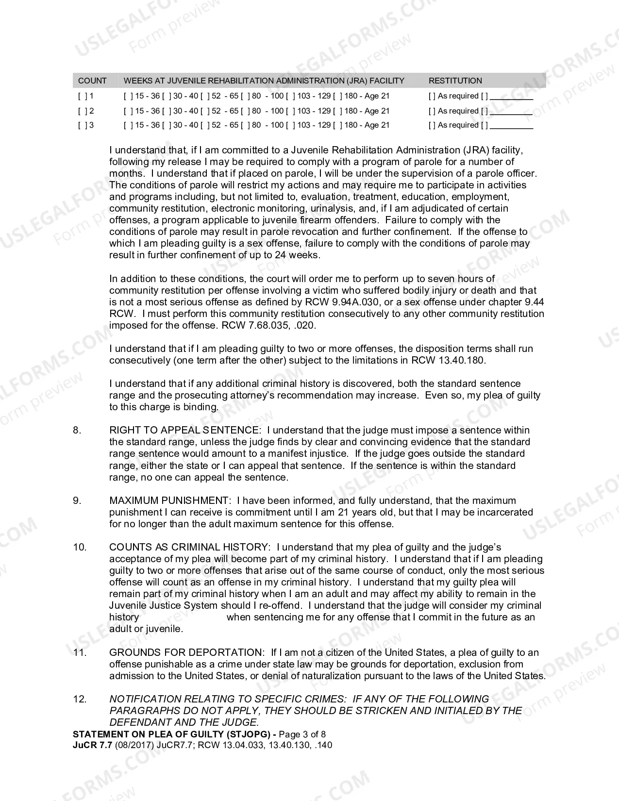 Preview Statement On Plea of Guilty Offender Registration Attachment (For Sex Offense Or Kidnapping Offense Juvenile Court)