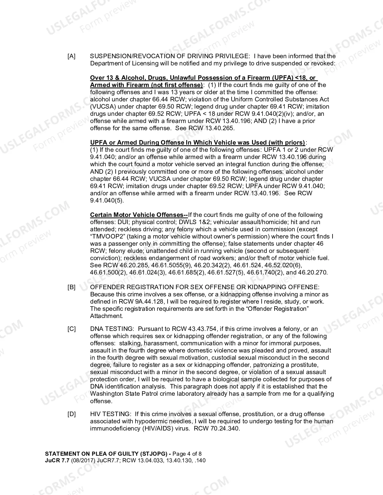 Preview Statement On Plea of Guilty Offender Registration Attachment (For Sex Offense Or Kidnapping Offense Juvenile Court)