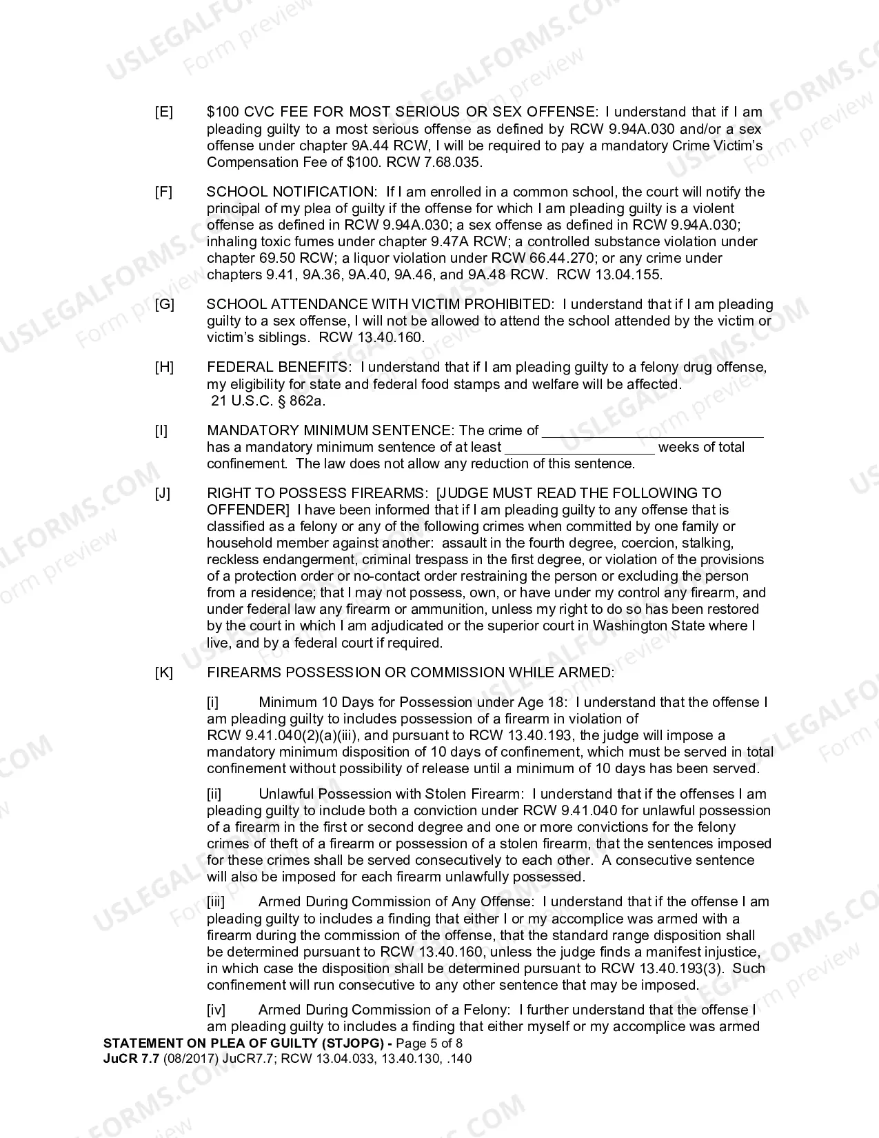 Preview Statement On Plea of Guilty Offender Registration Attachment (For Sex Offense Or Kidnapping Offense Juvenile Court)