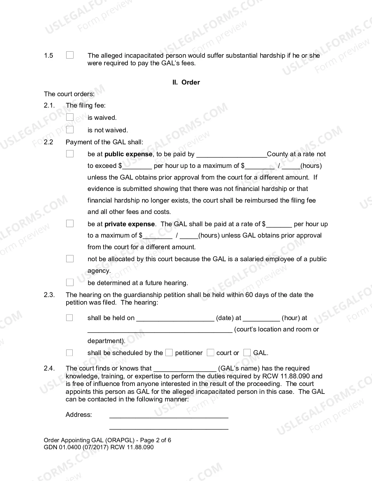 Preview Order Appointing Guardian ad Litem