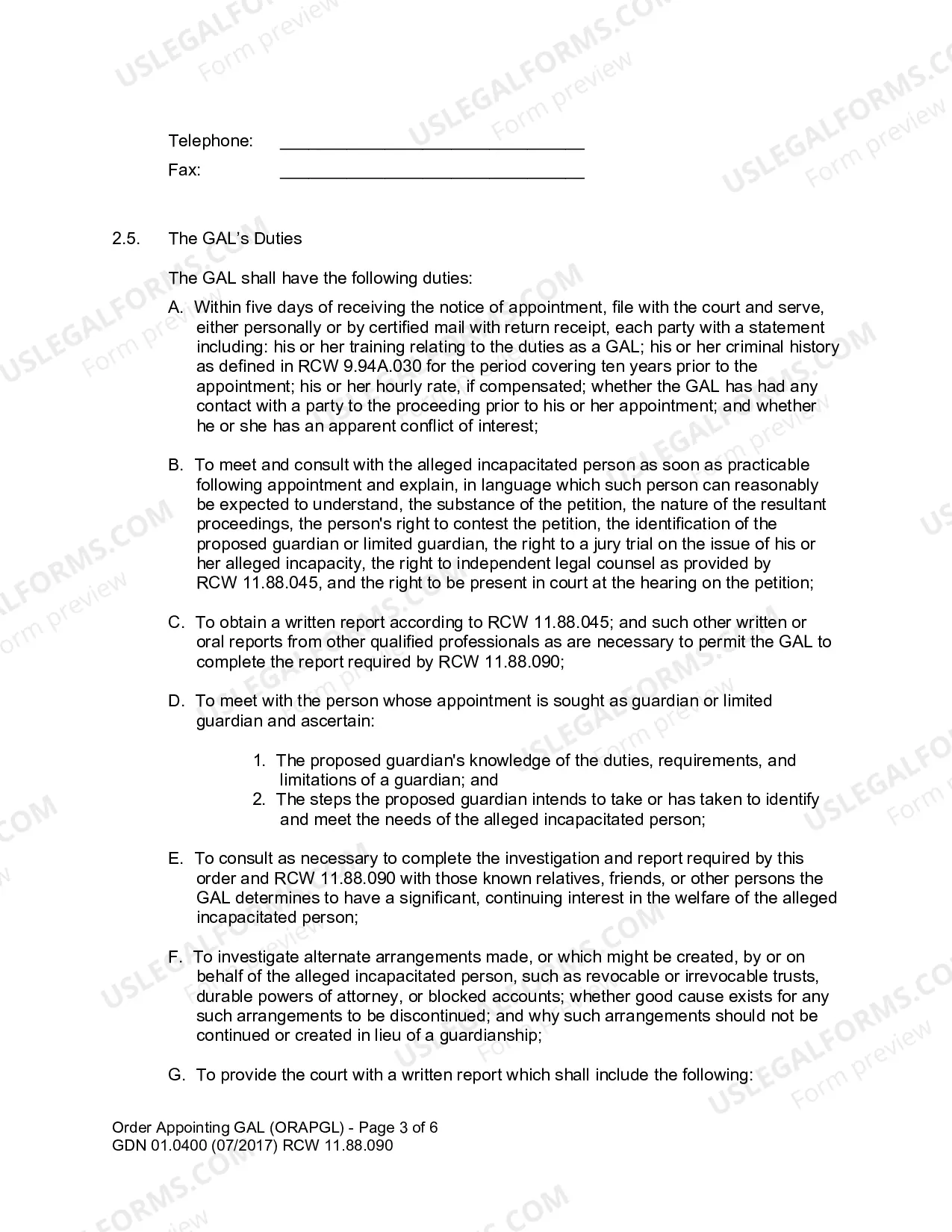 Preview Order Appointing Guardian ad Litem
