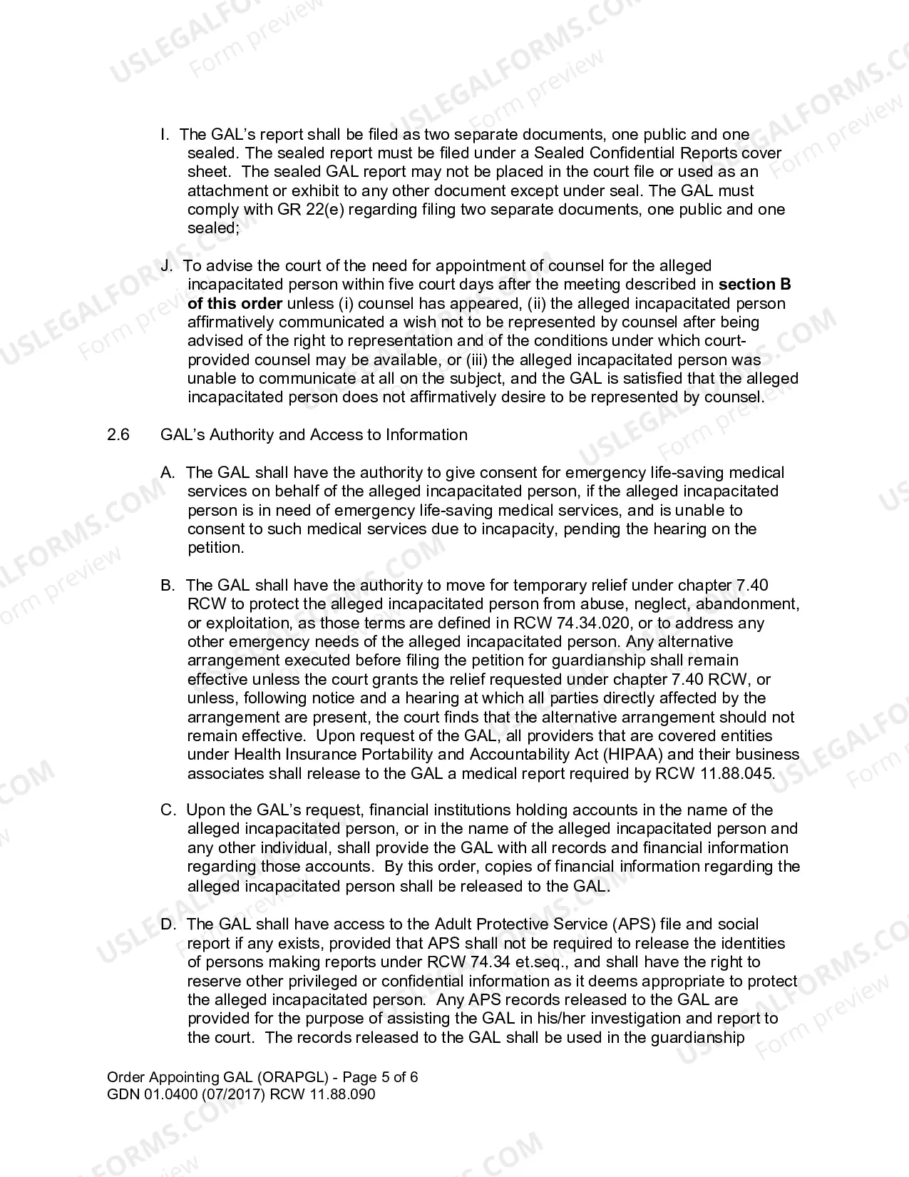 Preview Order Appointing Guardian ad Litem