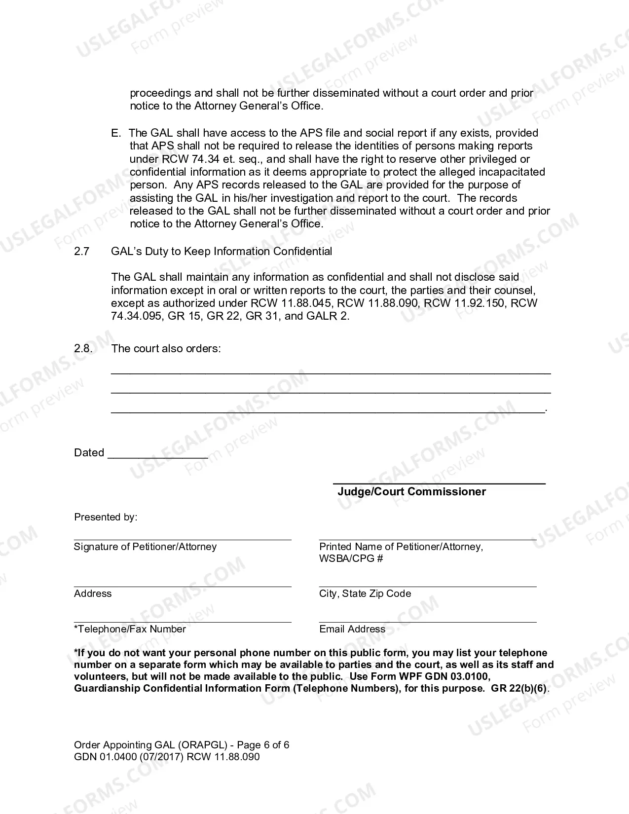 Preview Order Appointing Guardian ad Litem