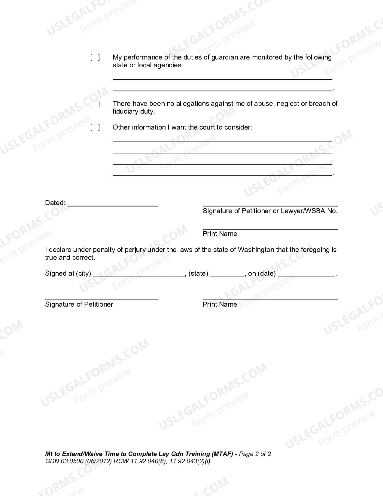 Preview Motion to Extend Time to Complete Lay Guardian Training/Waive Requirements to Complete Lay Guardian Training (MTAF)