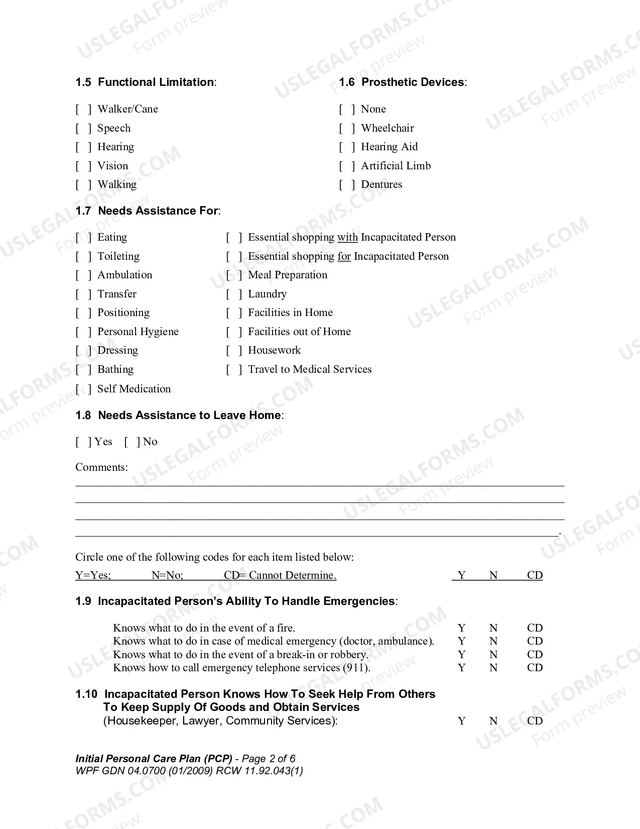 Preview Initial Personal Care Plan (PCP)