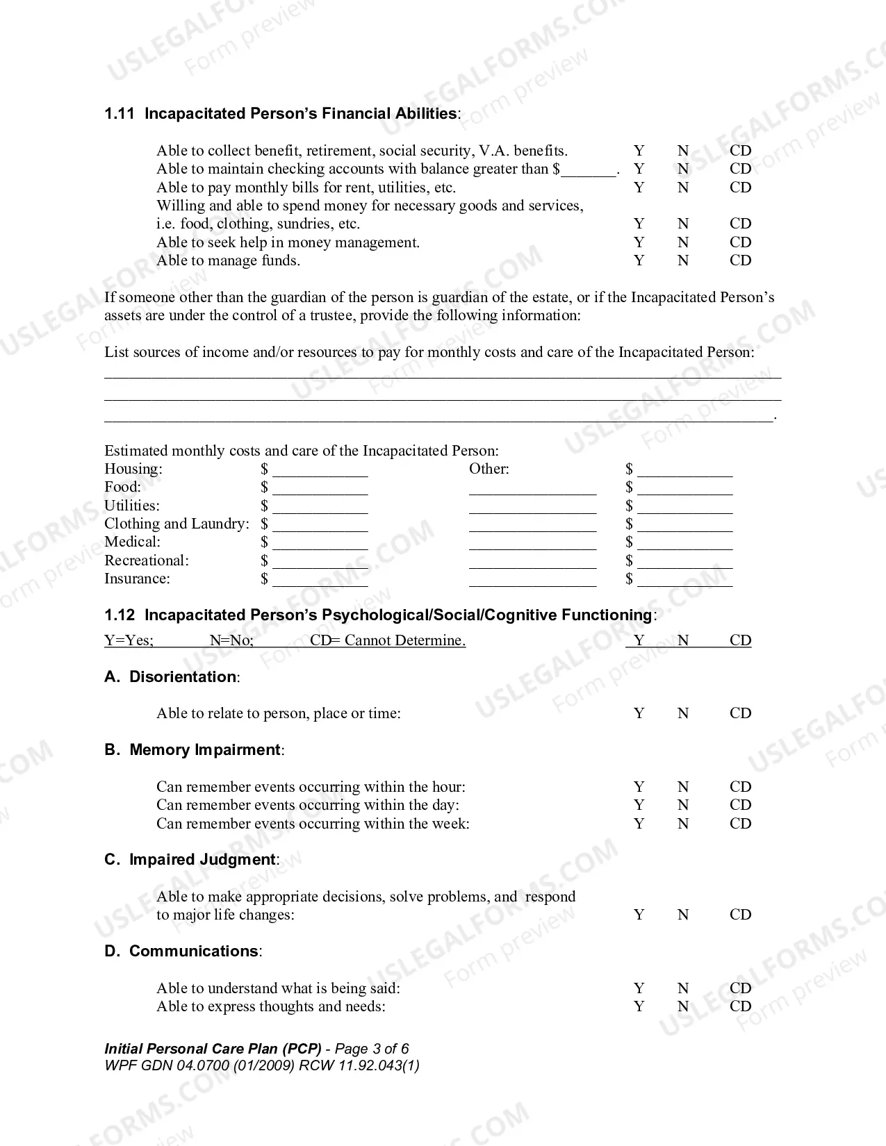 Preview Initial Personal Care Plan (PCP)