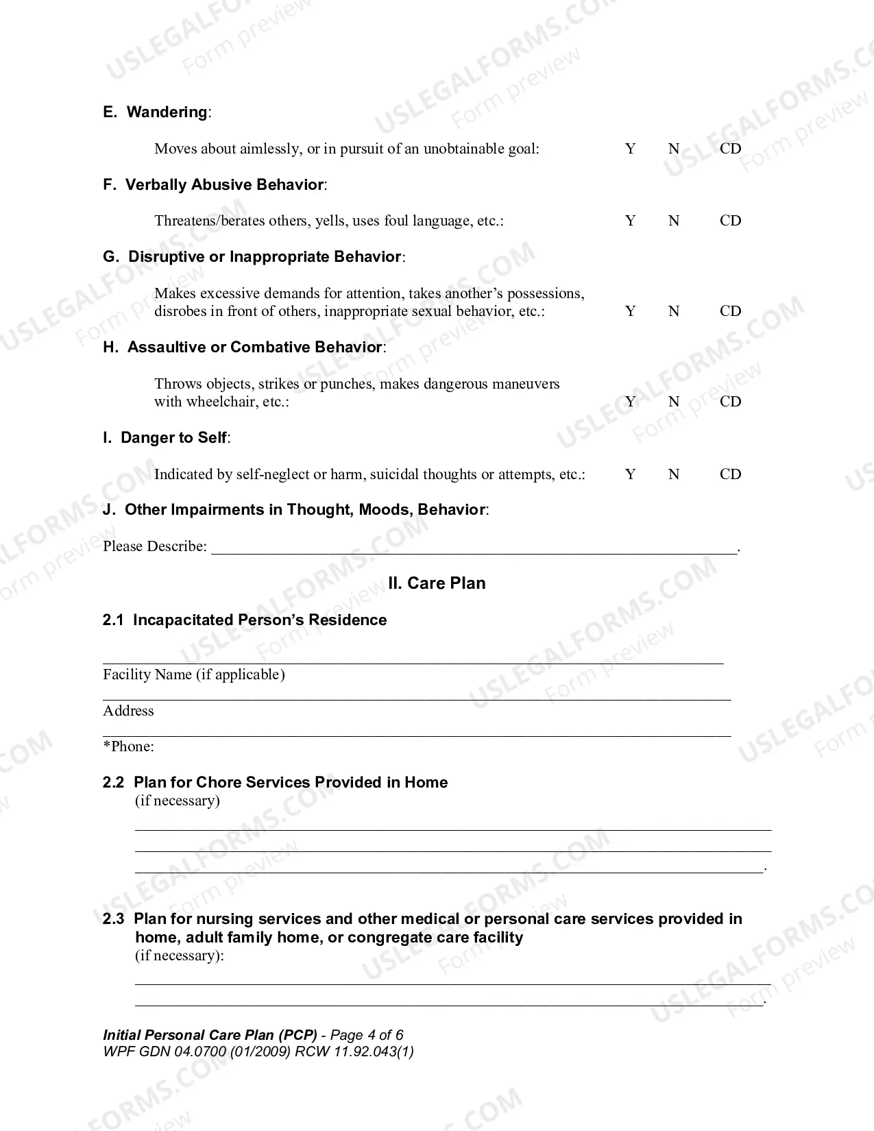 Preview Initial Personal Care Plan (PCP)