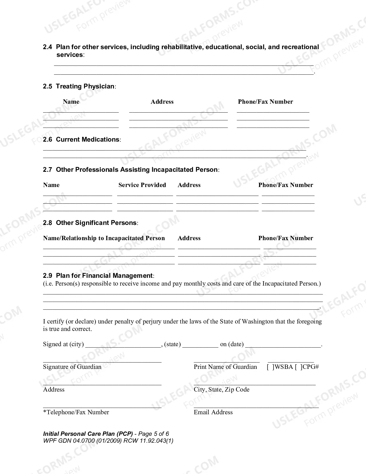 Preview Initial Personal Care Plan (PCP)