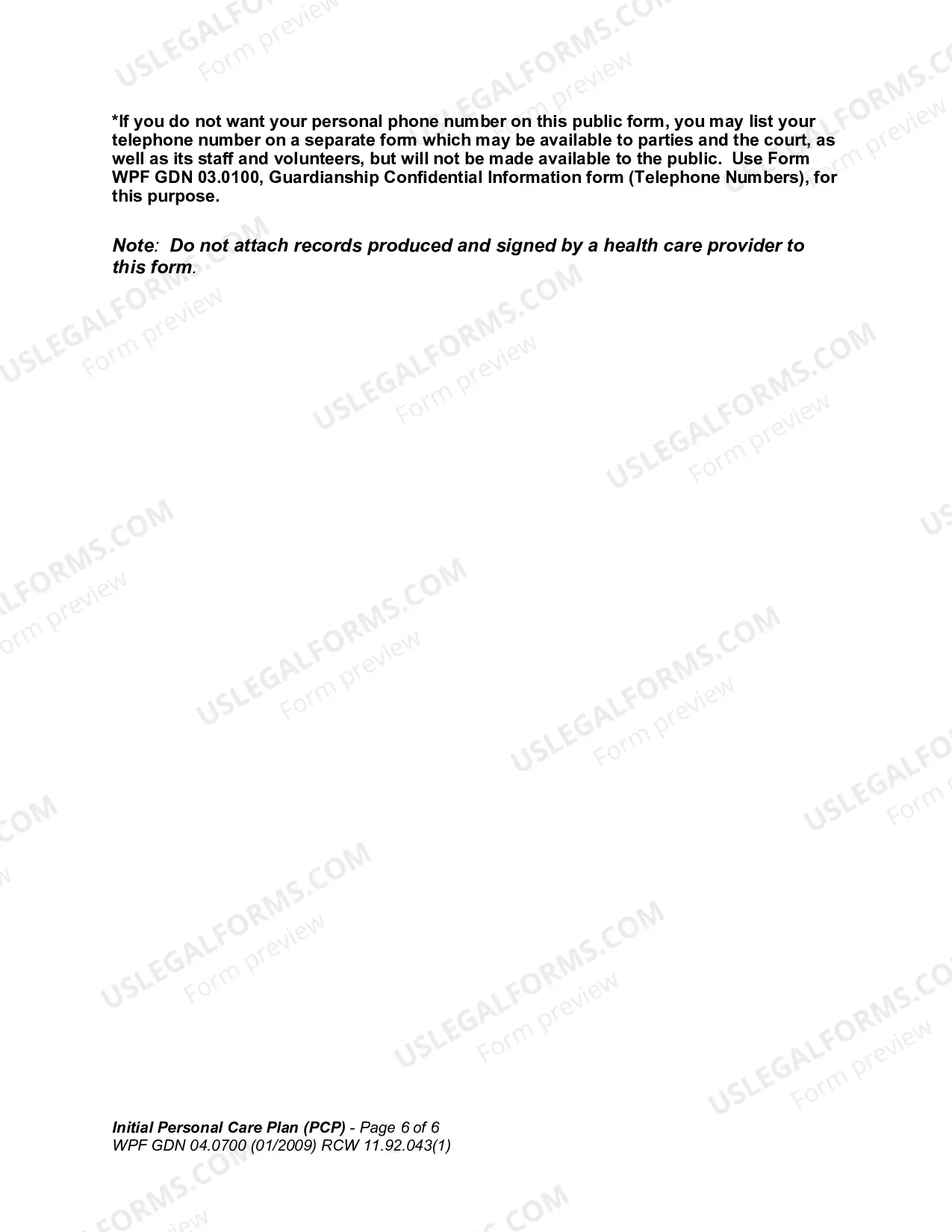 Preview Initial Personal Care Plan (PCP)
