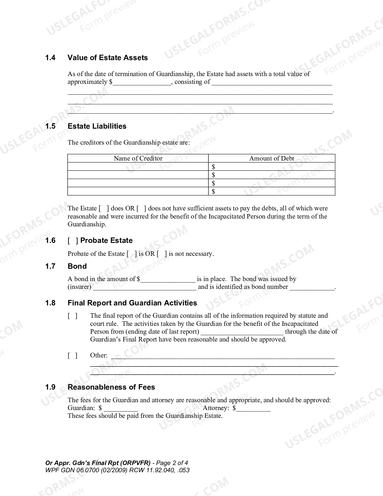 Preview Order Approving Guardian's Final Report (ORPVFR)